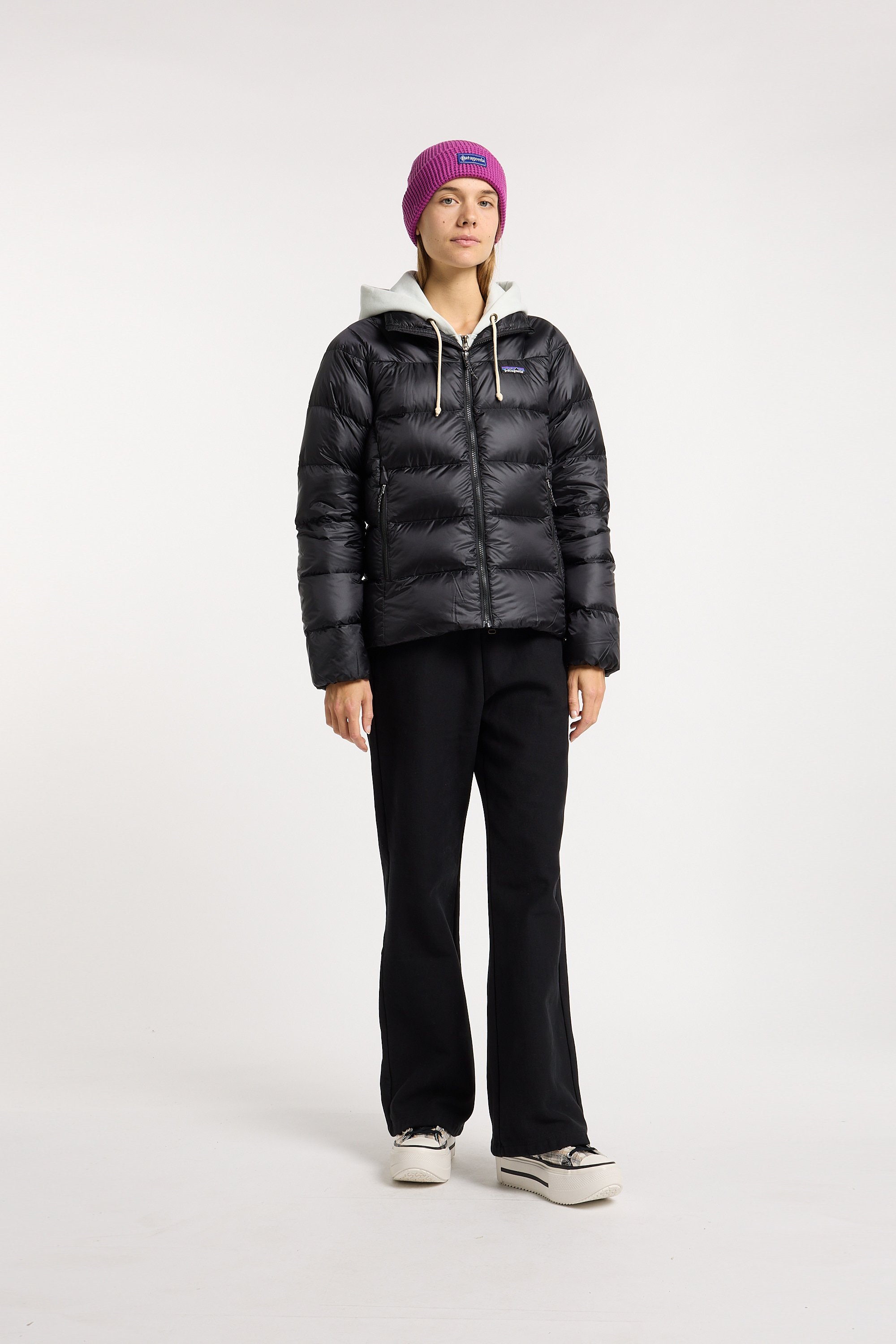 Zipped high-neck colorblock padded jacket with hood PATAGONIA Black