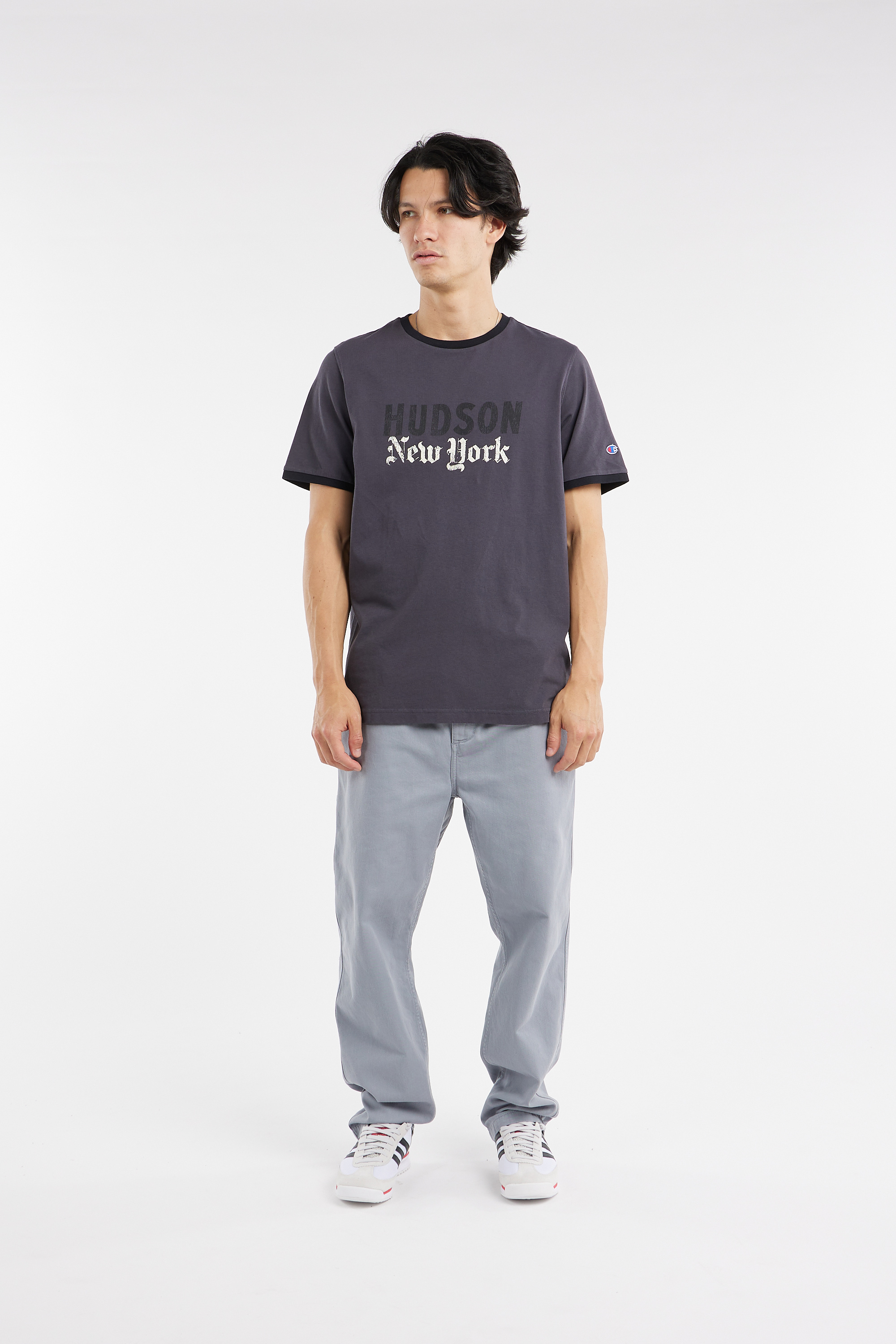 Regular-fit round-neck cotton T-shirt Black