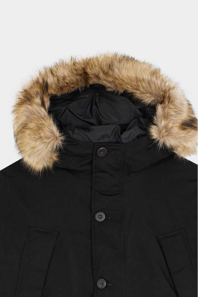 Mens black parka jacket with fur hood sales