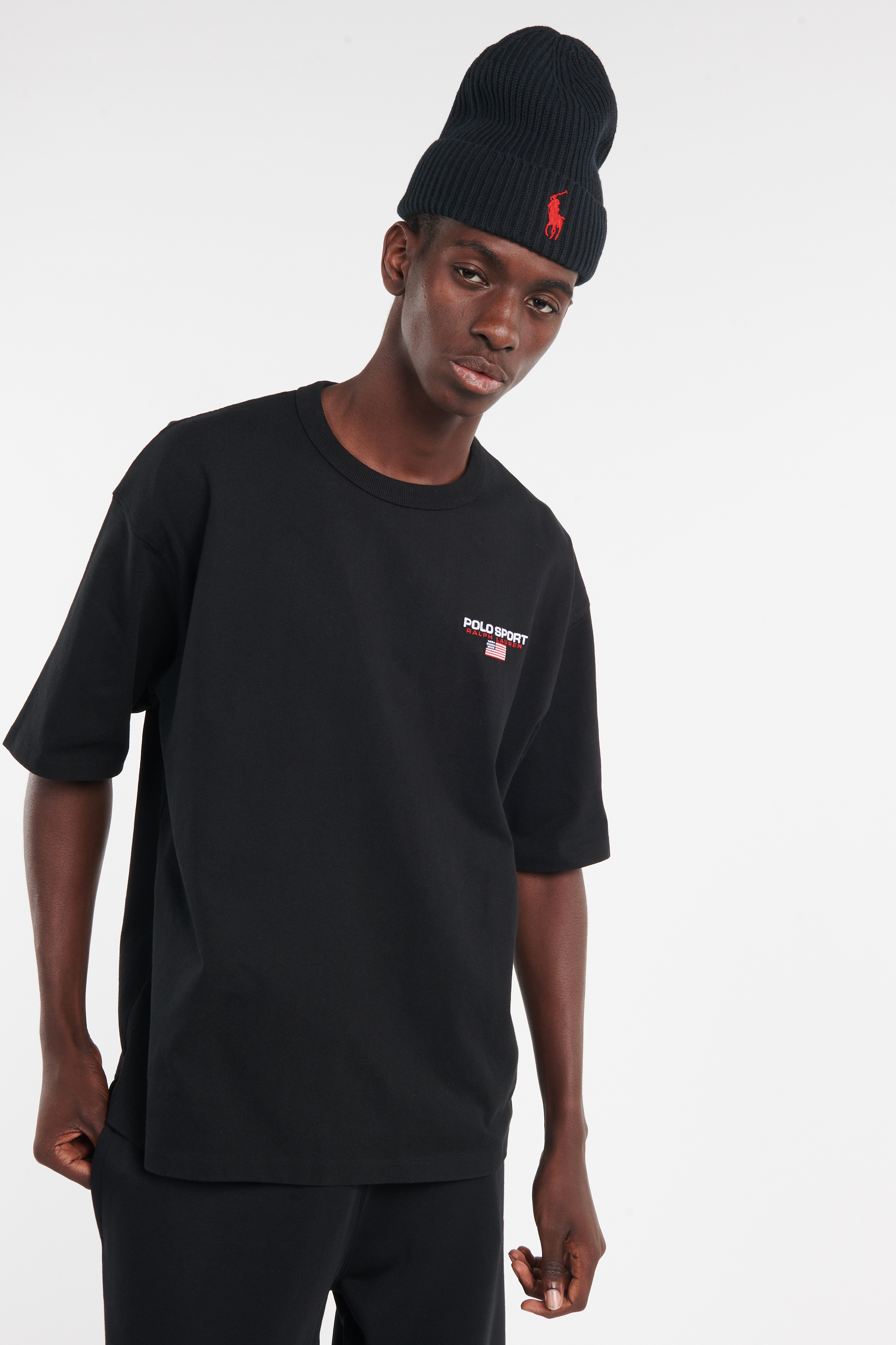 Regular-fit round-neck cotton T-shirt Black