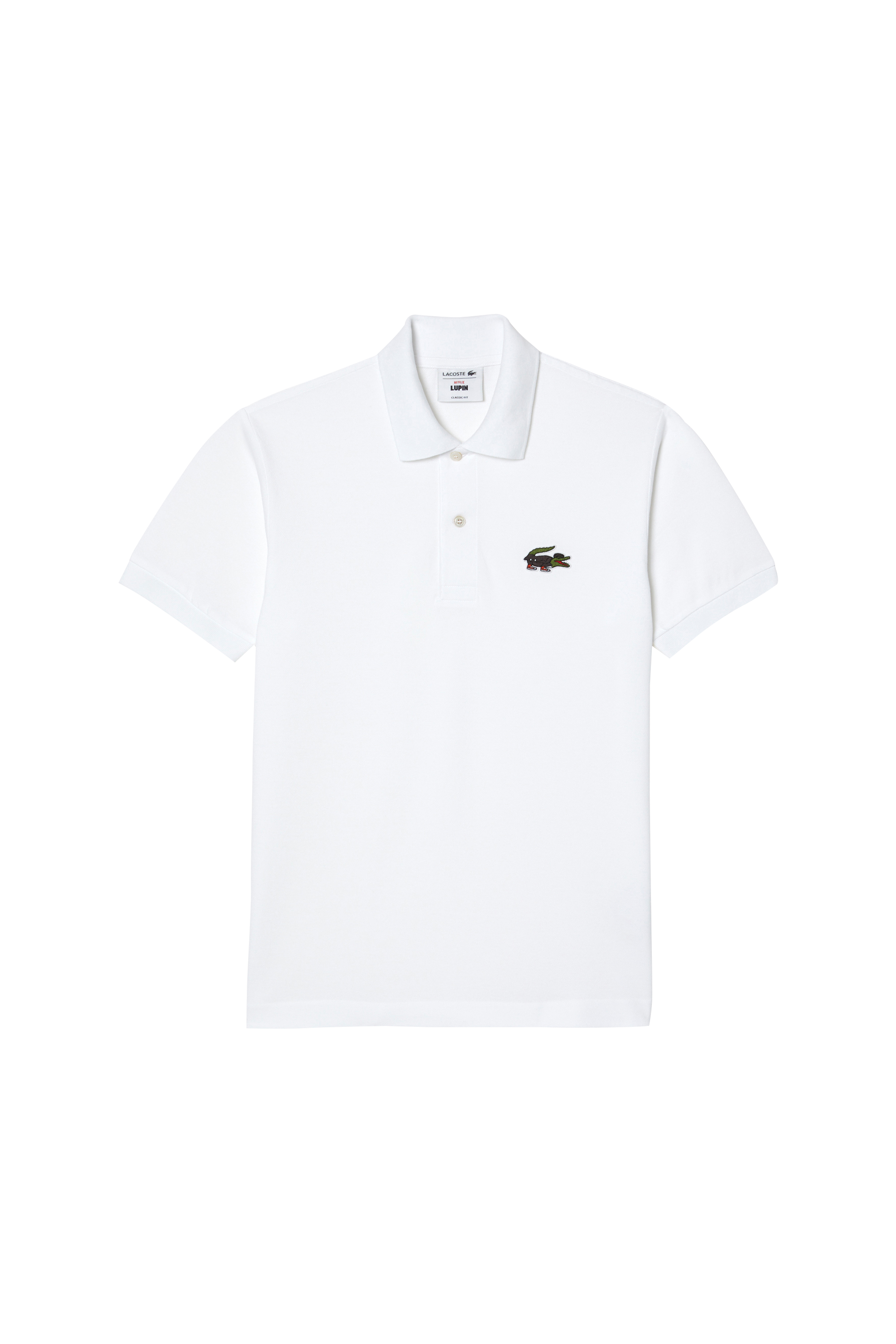 polo Lacoste x Netflix Blanc/serie lupin