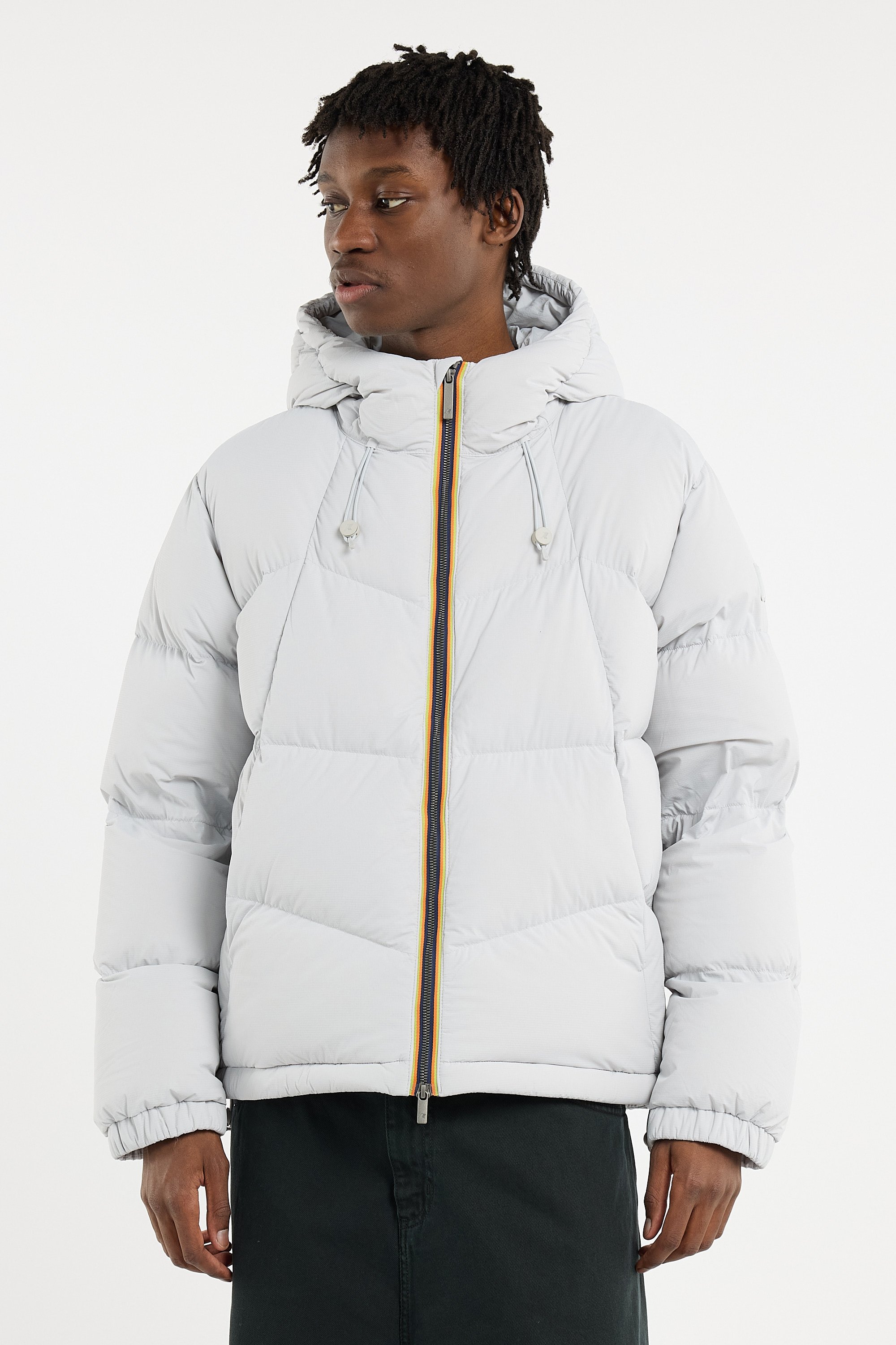 Zipped high-neck colorblock padded jacket with hood | Grey K-WAY Men