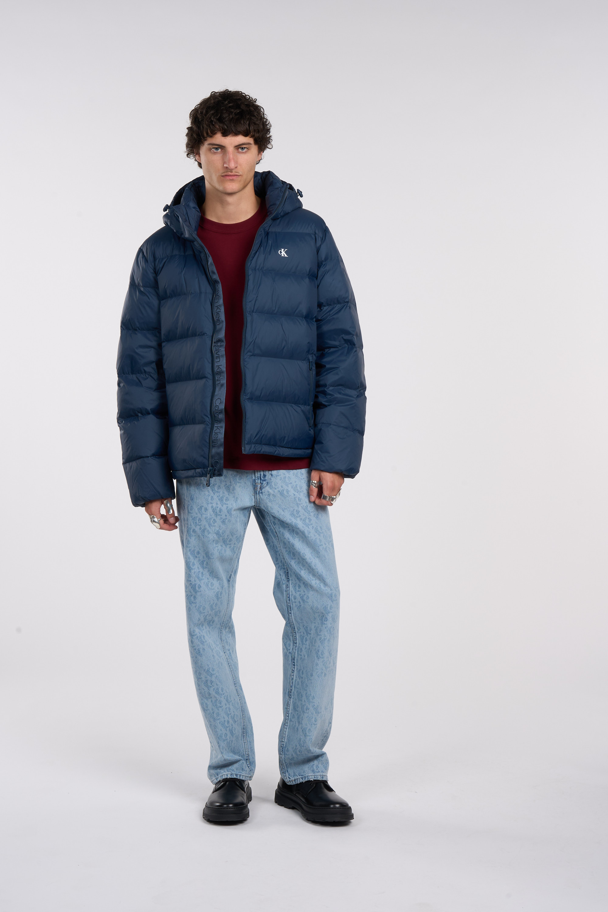 Lightweight quilted padded jacket with high neck Blue