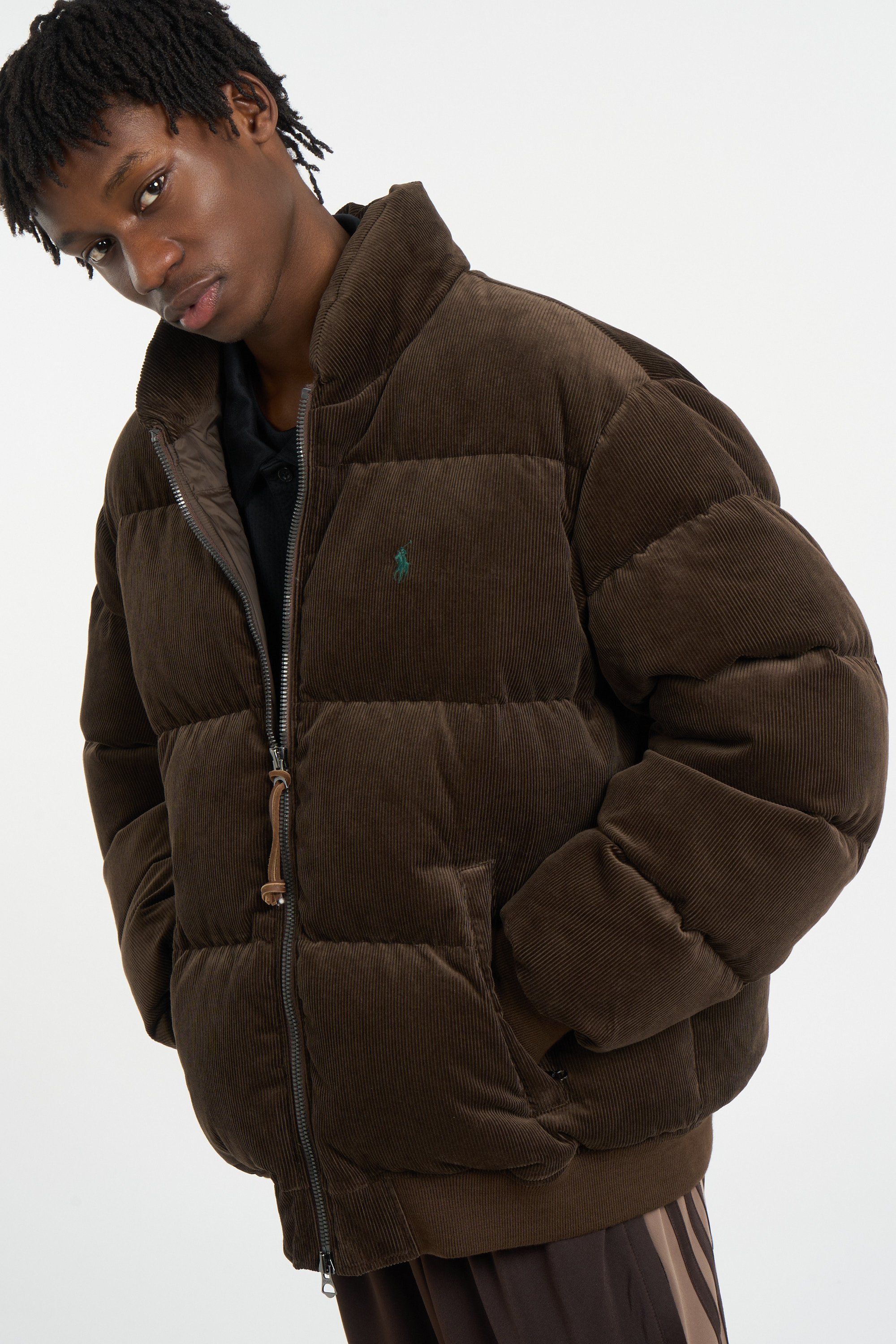 Zipped high-neck colorblock padded jacket with hood | Brown POLO RALPH LAUREN Men