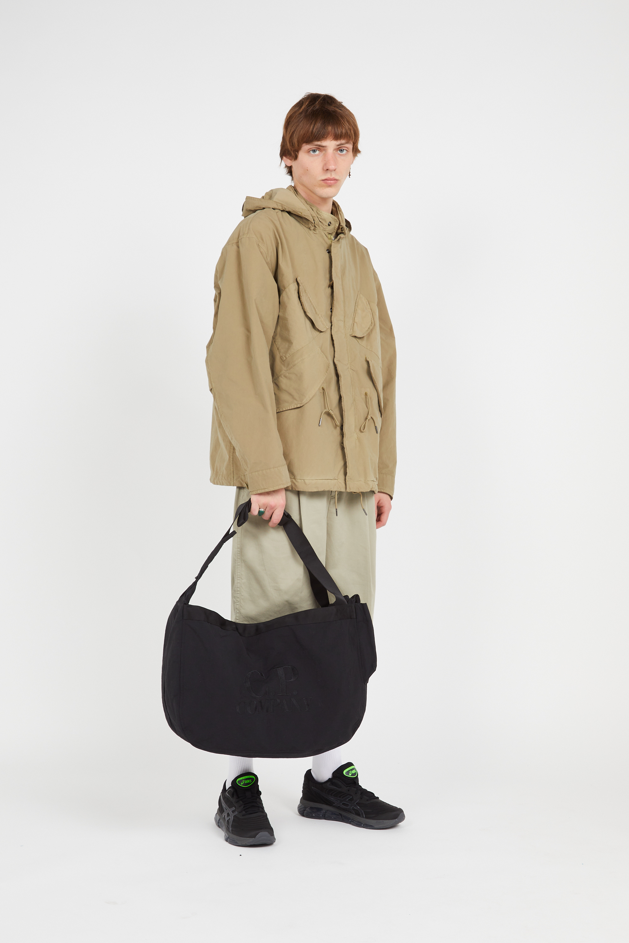 Straight checked wool-blend pants Black