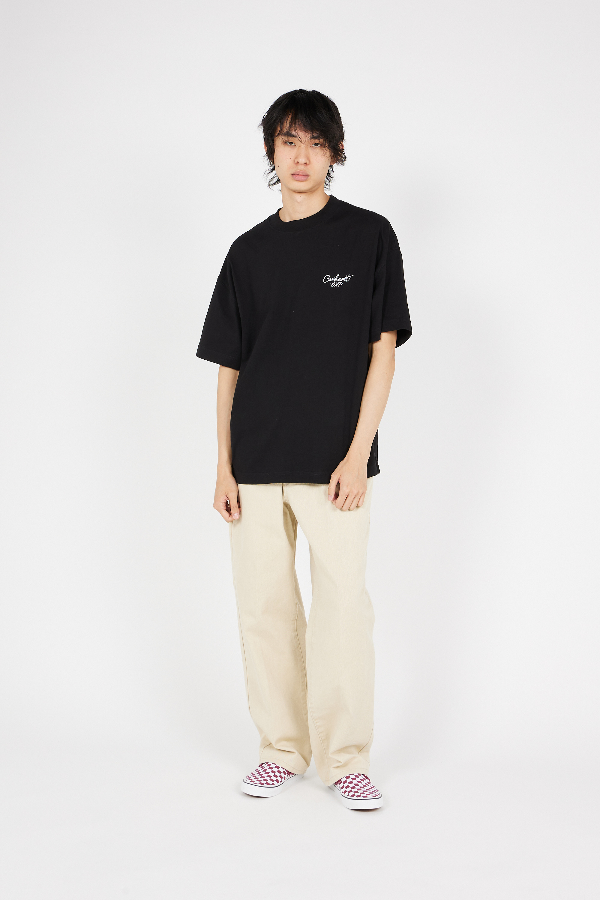 Regular-fit round-neck cotton T-shirt Black
