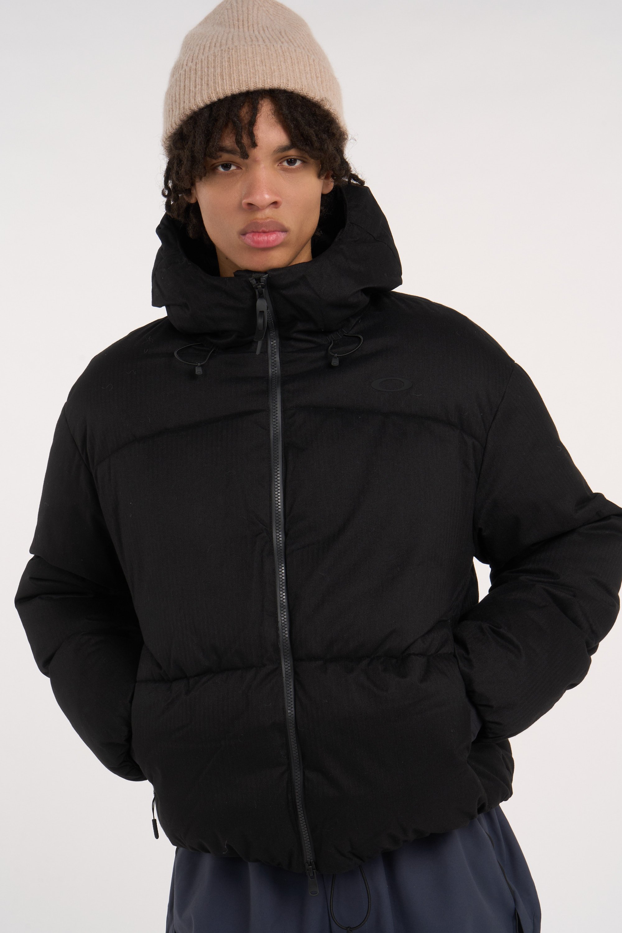 Zipped high-neck colorblock padded jacket with hood | Black OAKLEY Men