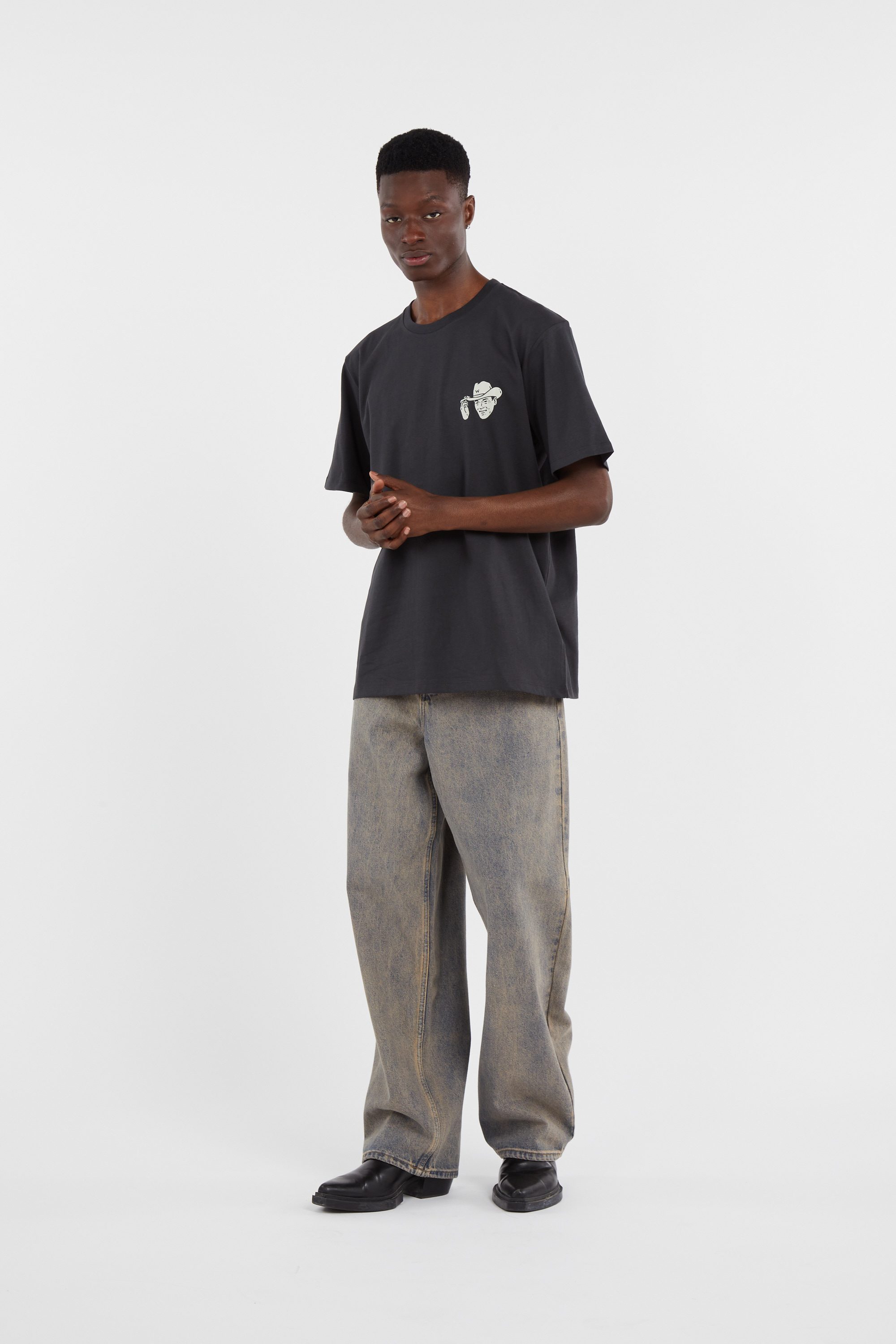 Regular-fit round-neck cotton T-shirt Black