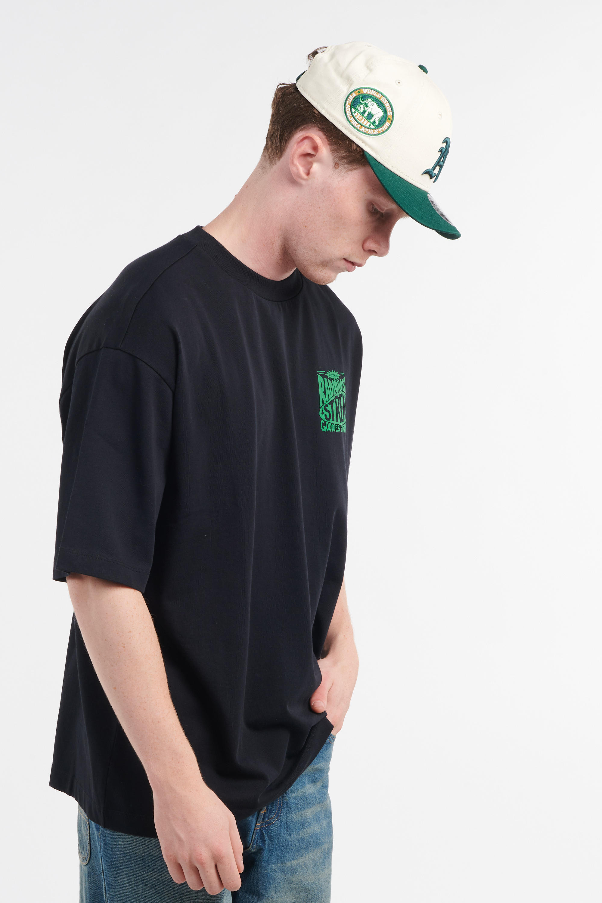 Regular-fit round-neck cotton T-shirt Black