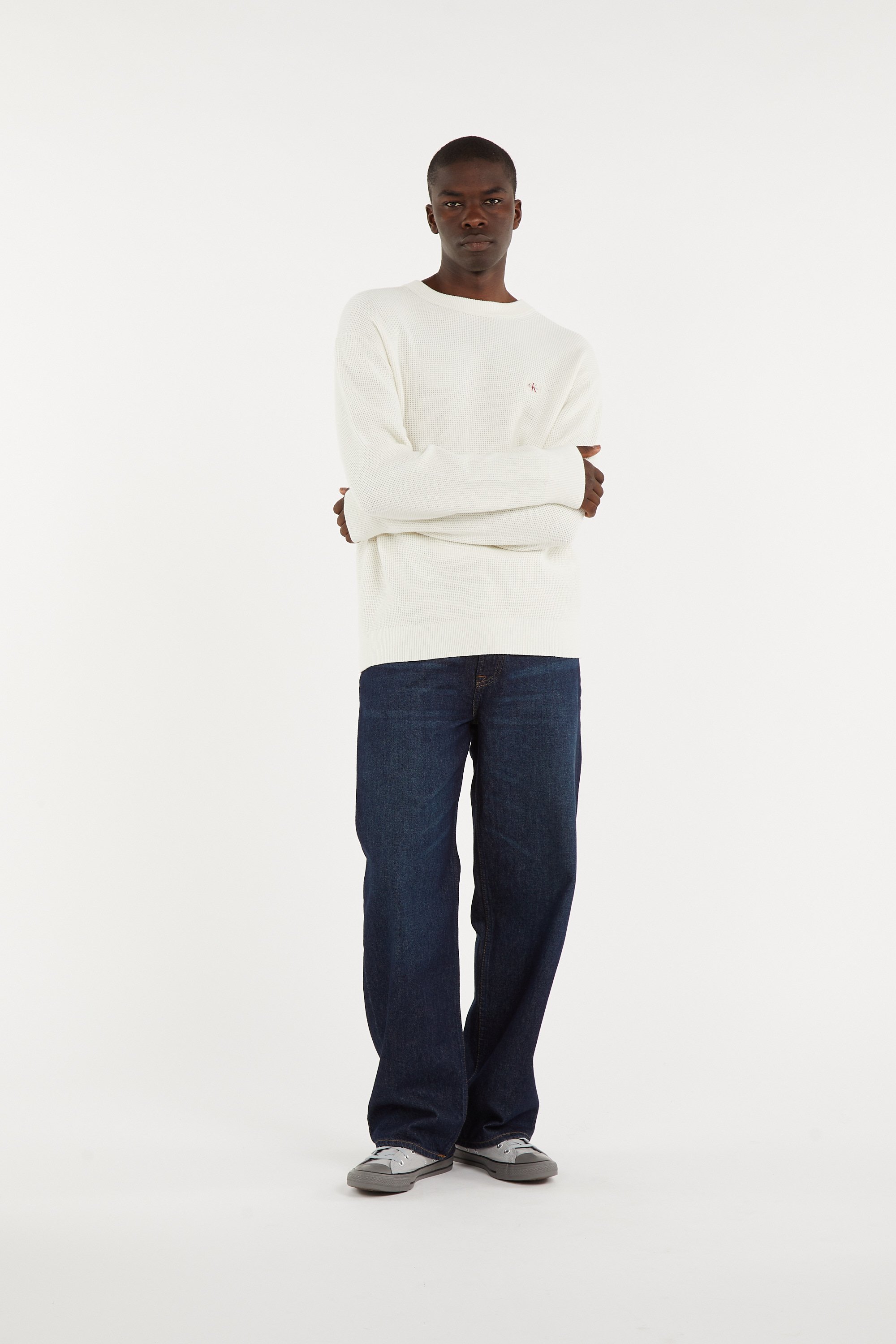 Pull col rond en coton | Blanc CALVIN KLEIN Homme