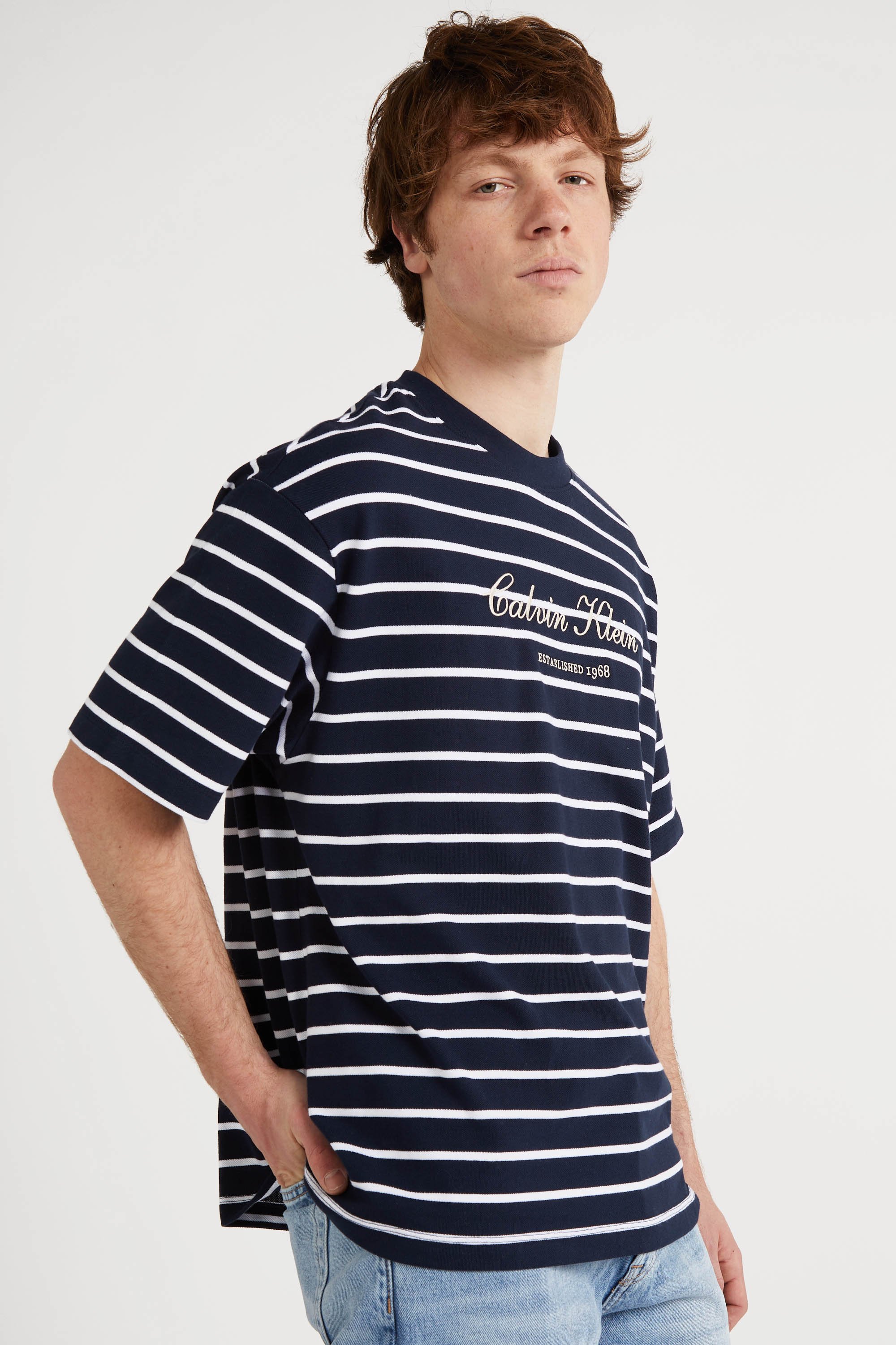 Regular-fit round-neck cotton T-shirt Blue