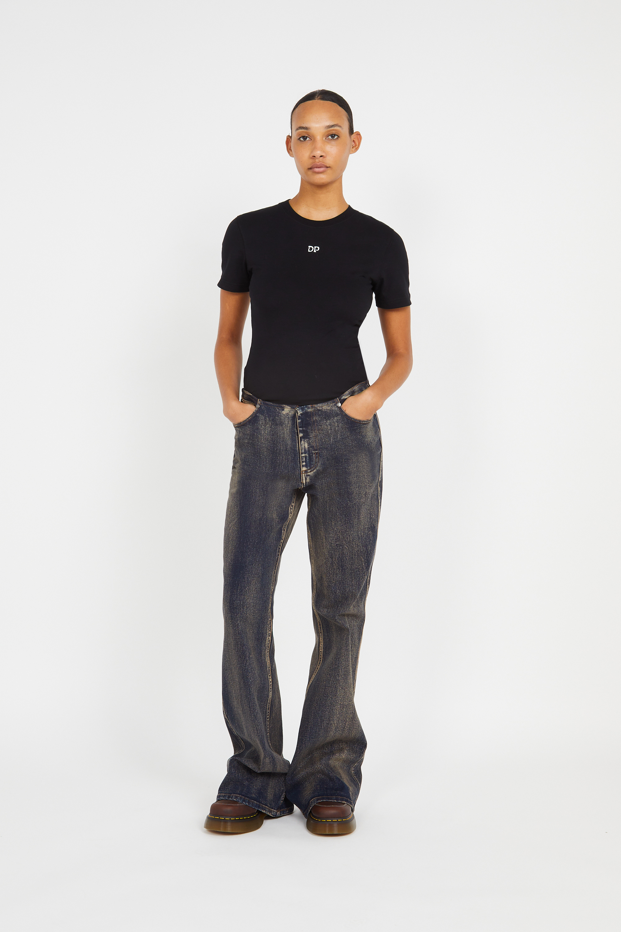 Regular-fit round-neck cotton T-shirt Black