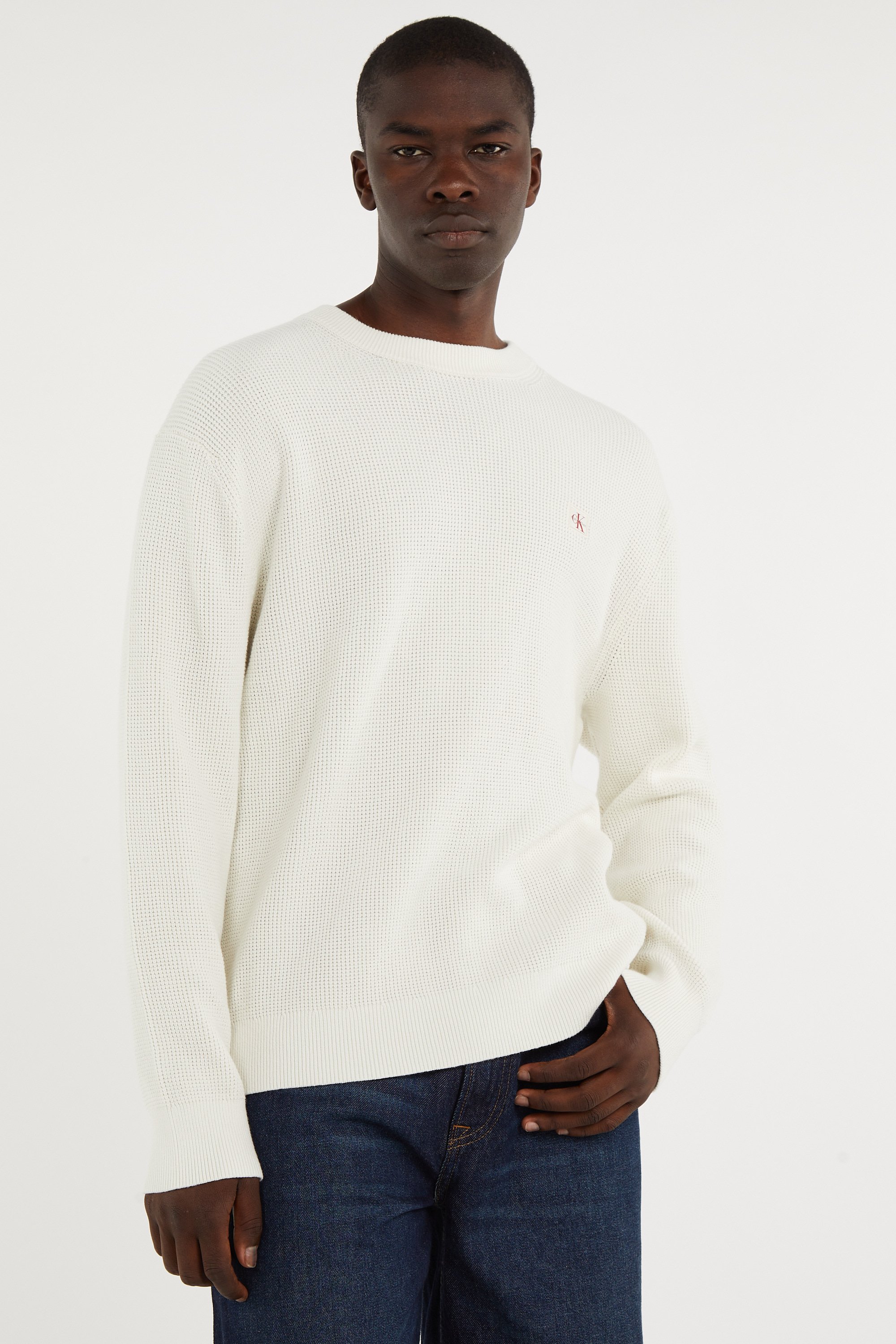 Pull col rond en coton | Blanc CALVIN KLEIN Homme