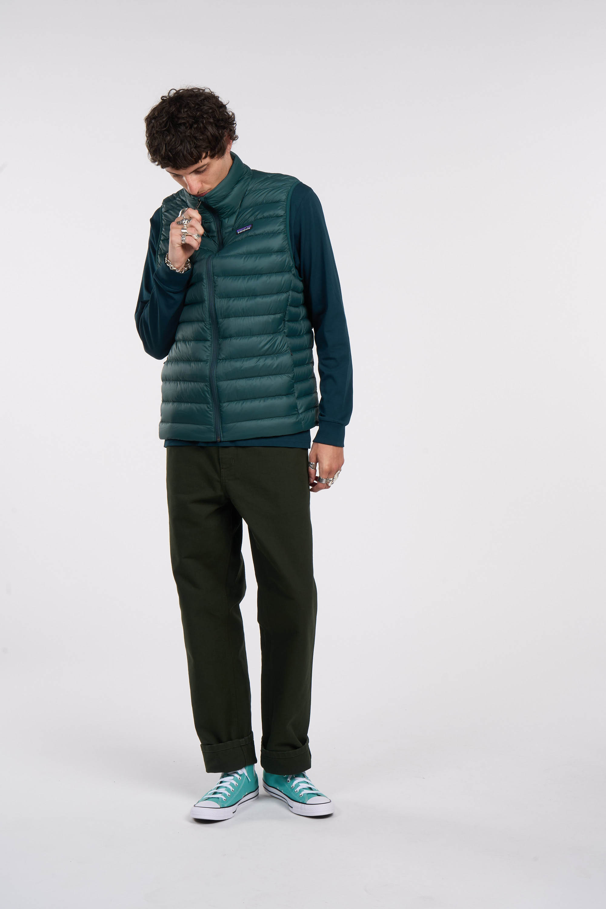 Lightweight quilted padded jacket with high neck Green