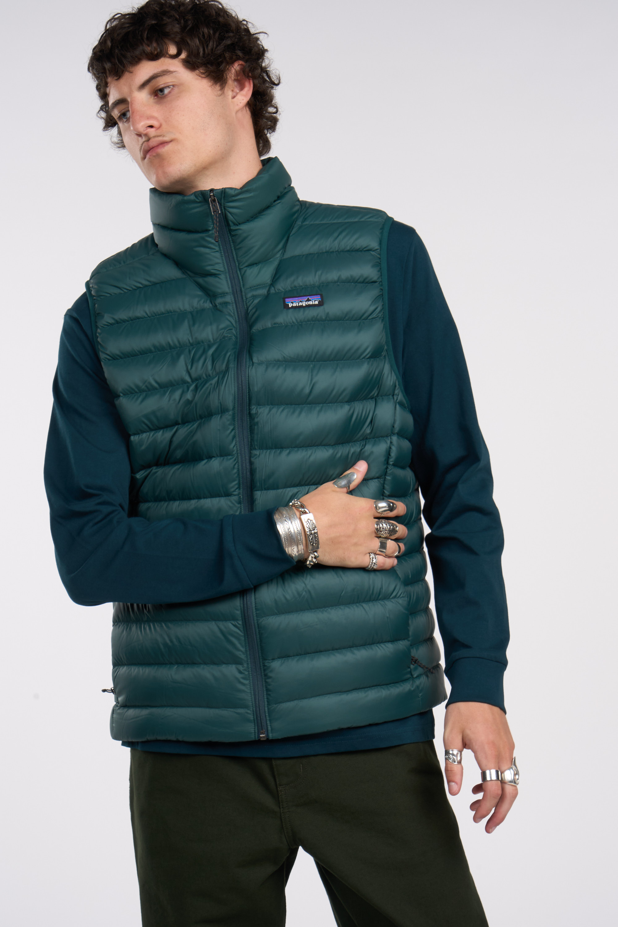 Lightweight quilted padded jacket with high neck Green