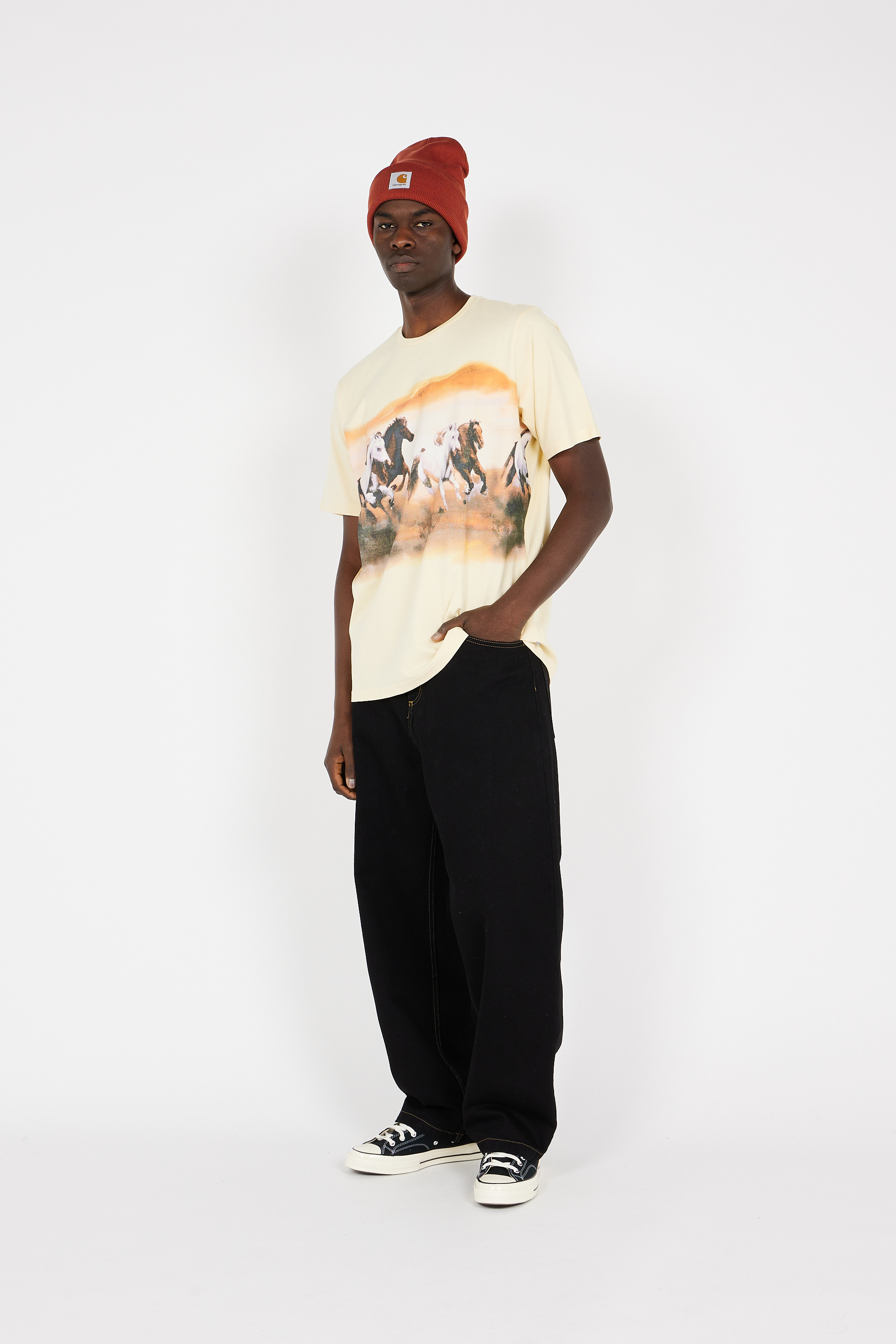 Regular-fit round-neck cotton T-shirt Yellow