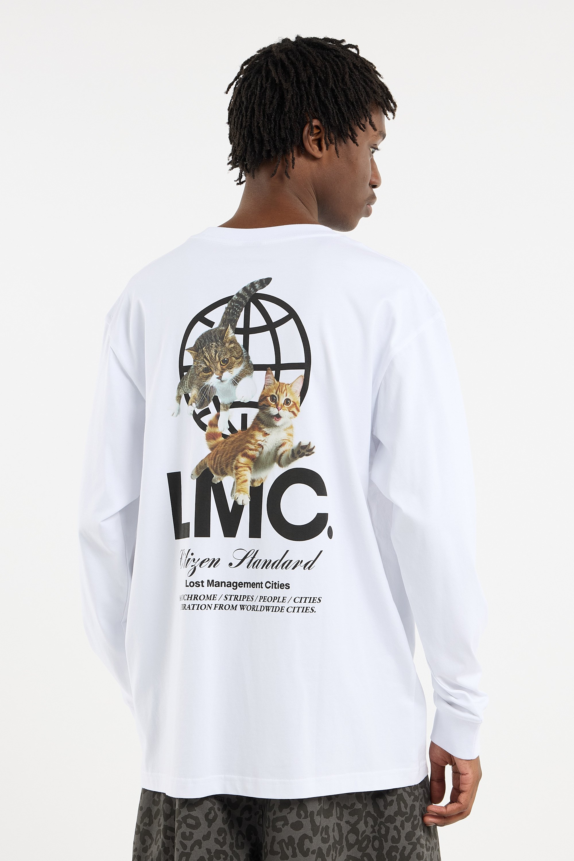 Regular-fit round-neck cotton T-shirt | White LOST MANAGEMENT CITIES Men