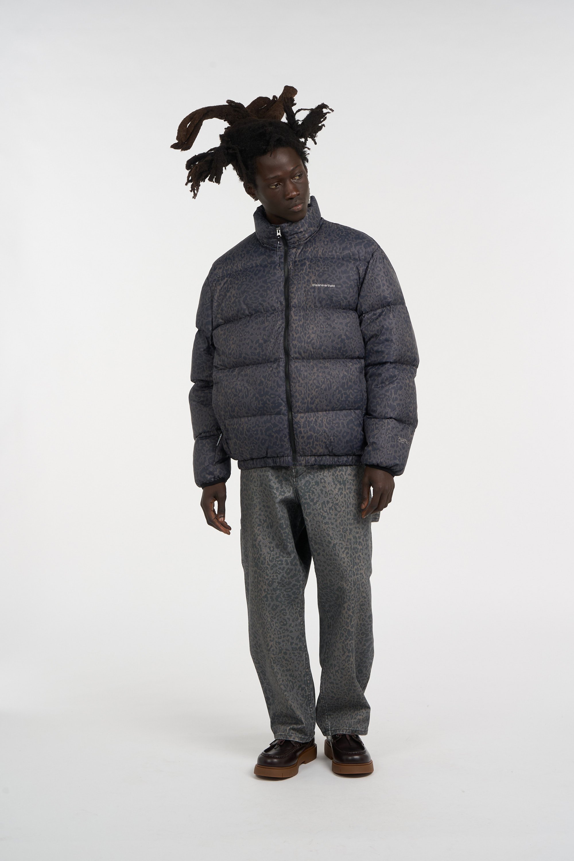 Zipped high-neck colorblock padded jacket with hood THISISNEVERTHAT Grey