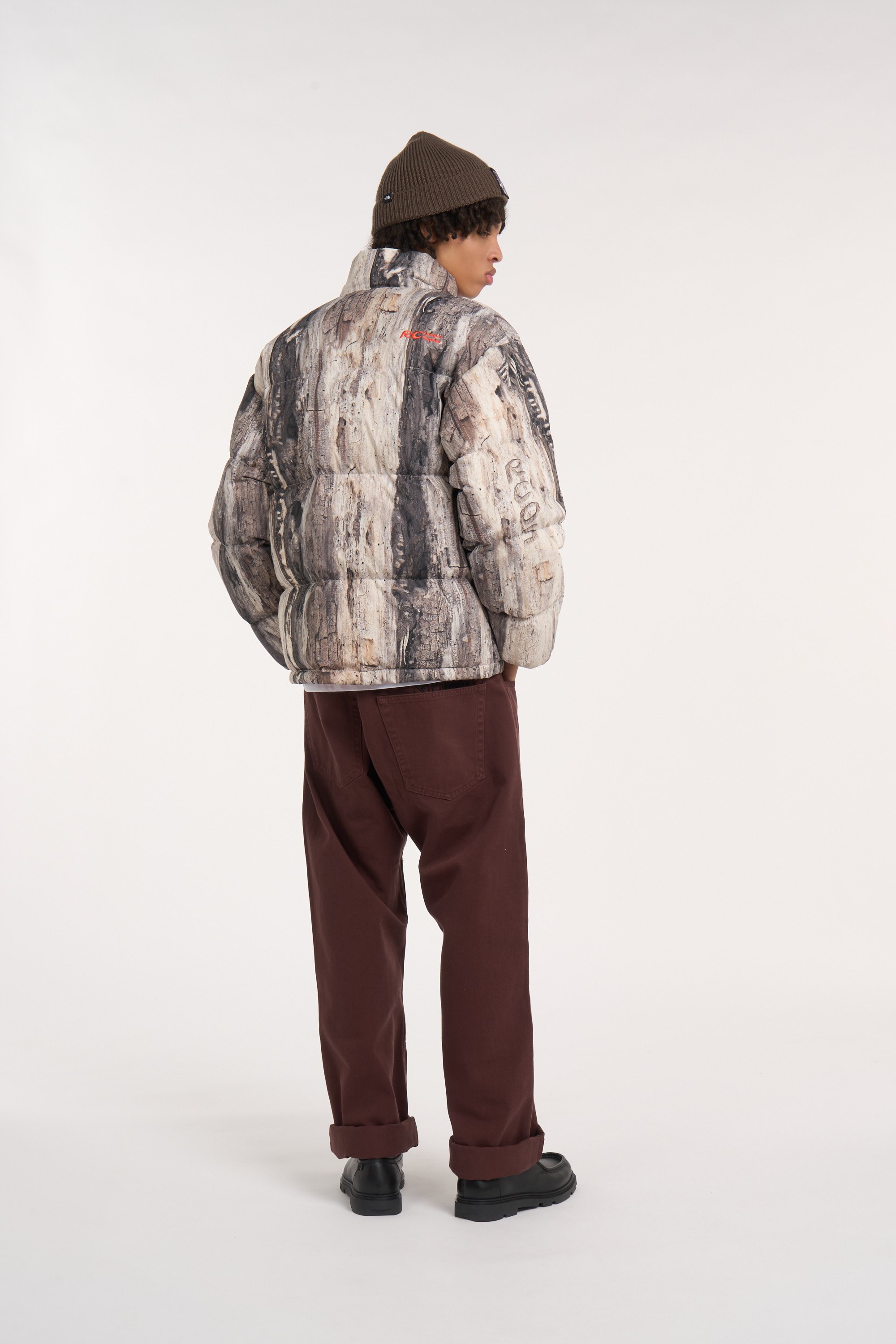 Zipped high-neck colorblock padded jacket with hood | Khaki RC OUTDOOR SUPPLY Men