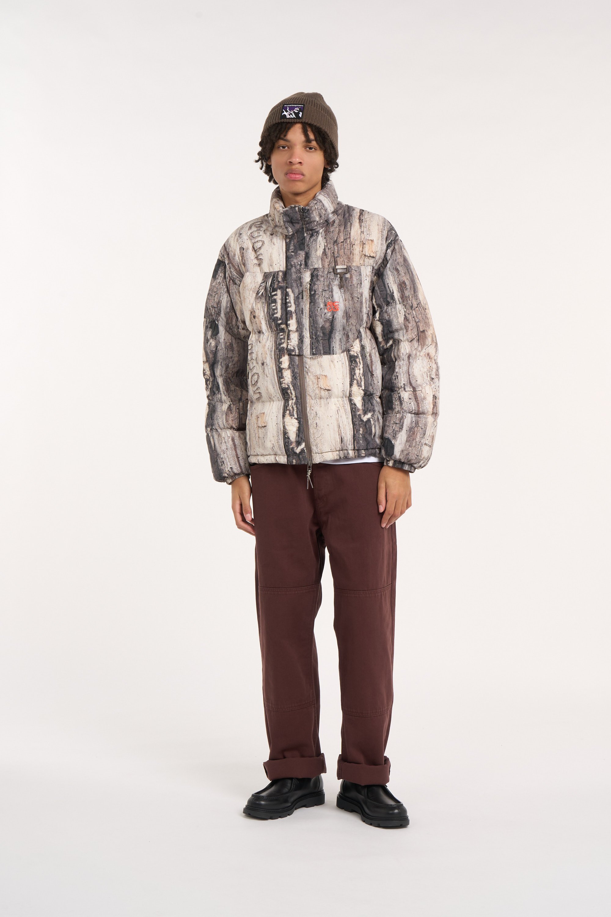 Zipped high-neck colorblock padded jacket with hood | Khaki RC OUTDOOR SUPPLY Men