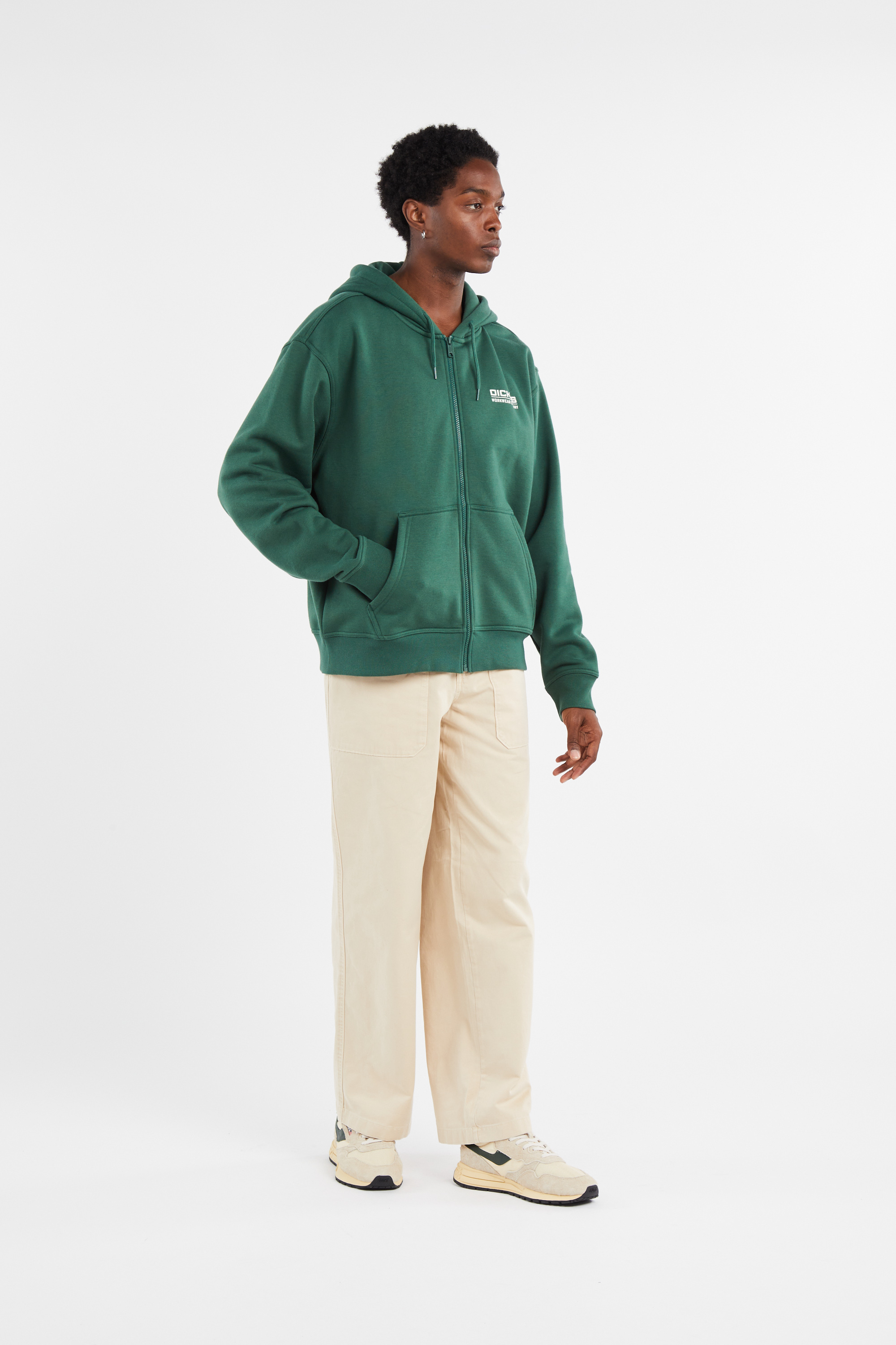 Regular-fit zip-up cotton-blend hoodie with Pony Player Green