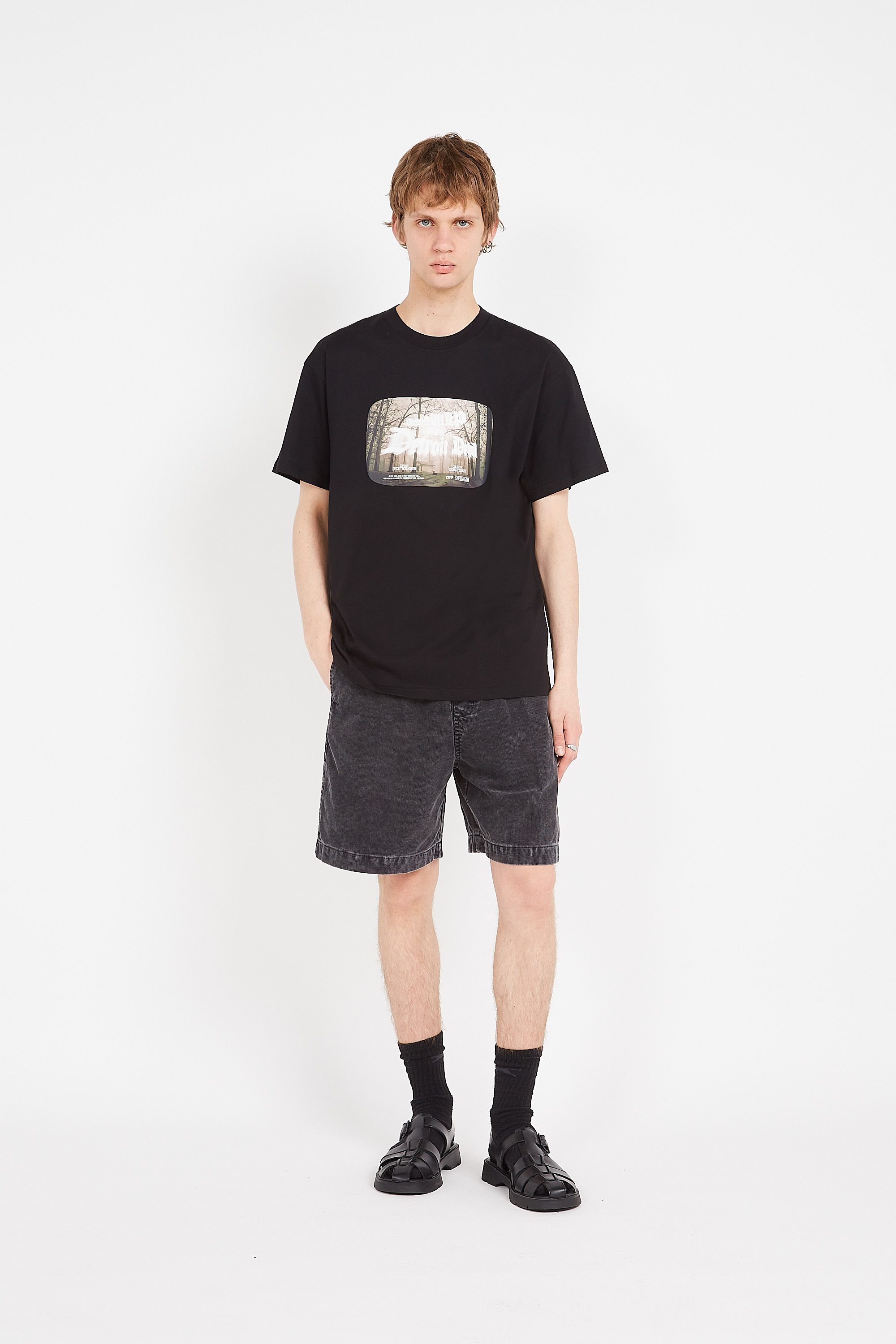 Regular-fit round-neck cotton T-shirt Black