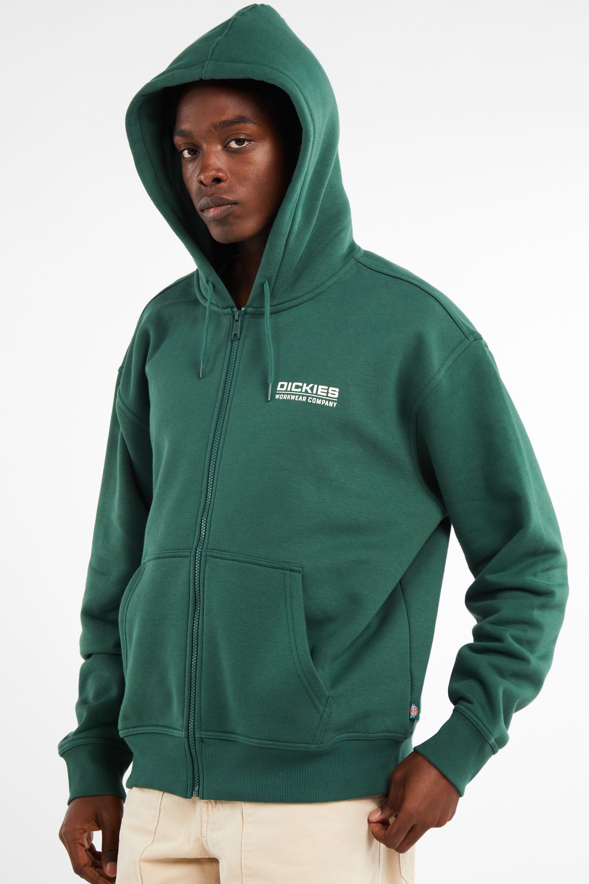 Regular-fit zip-up cotton-blend hoodie with Pony Player Green