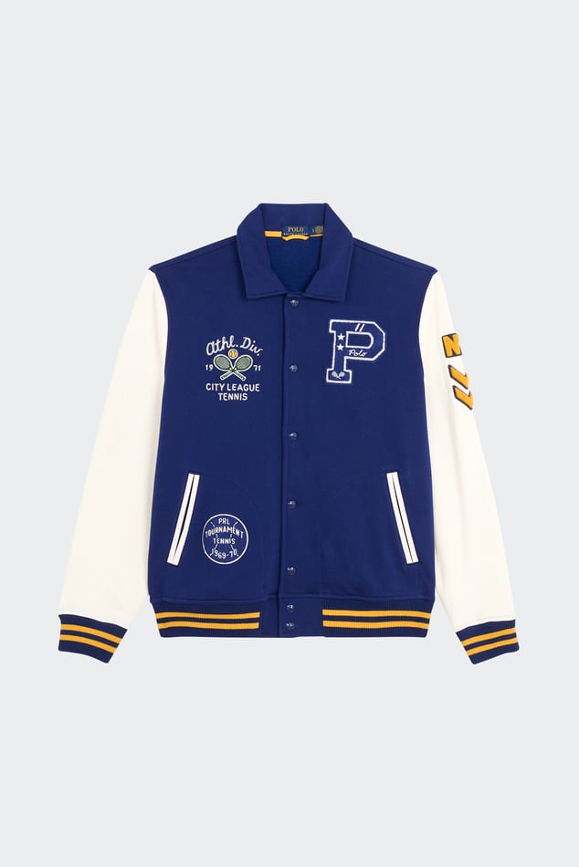 AvancaShops Veste Fleece Graphic Letterman Jacket Bleu Polo