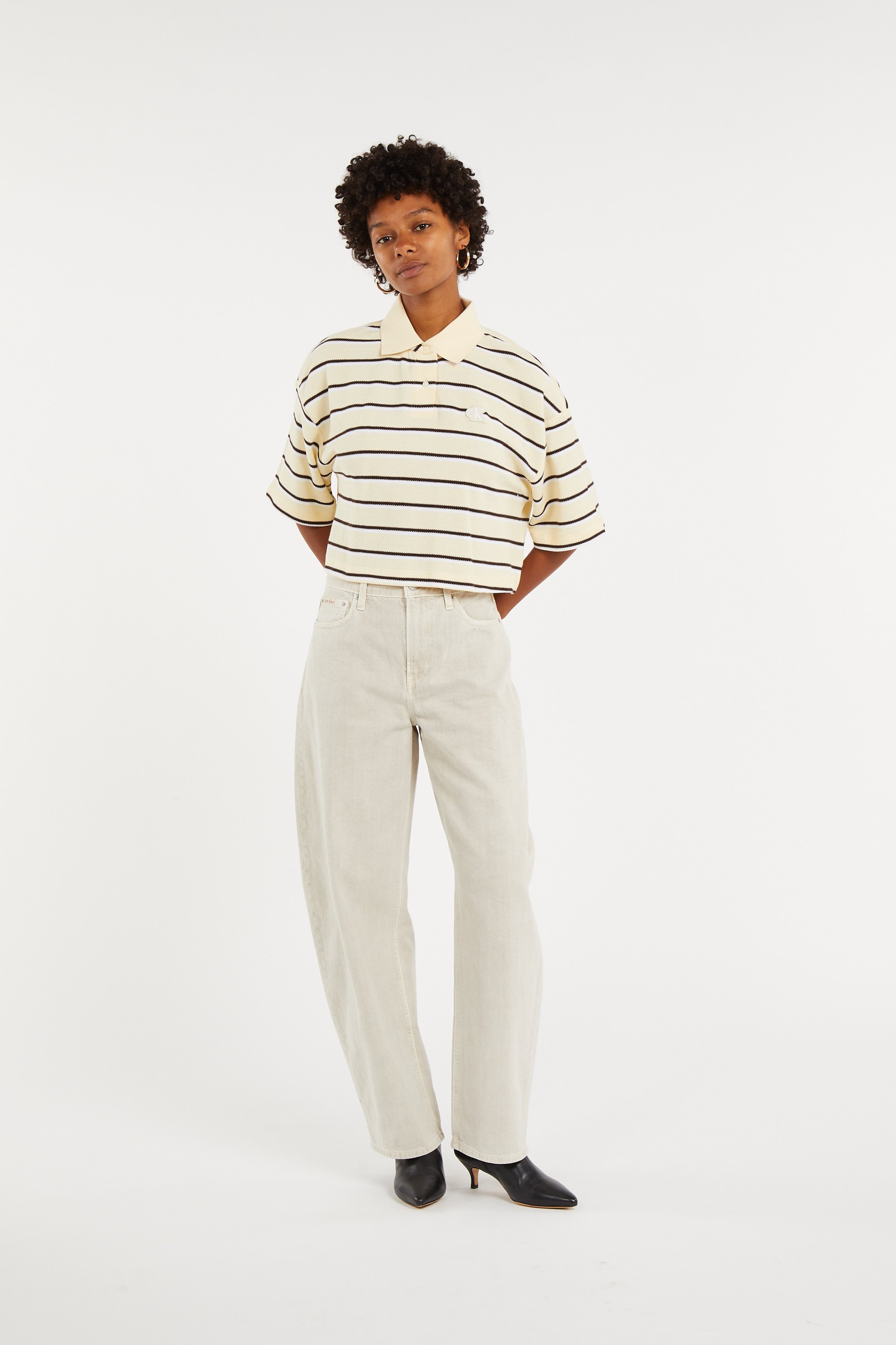 Polo court rayé CALVIN KLEIN Beige