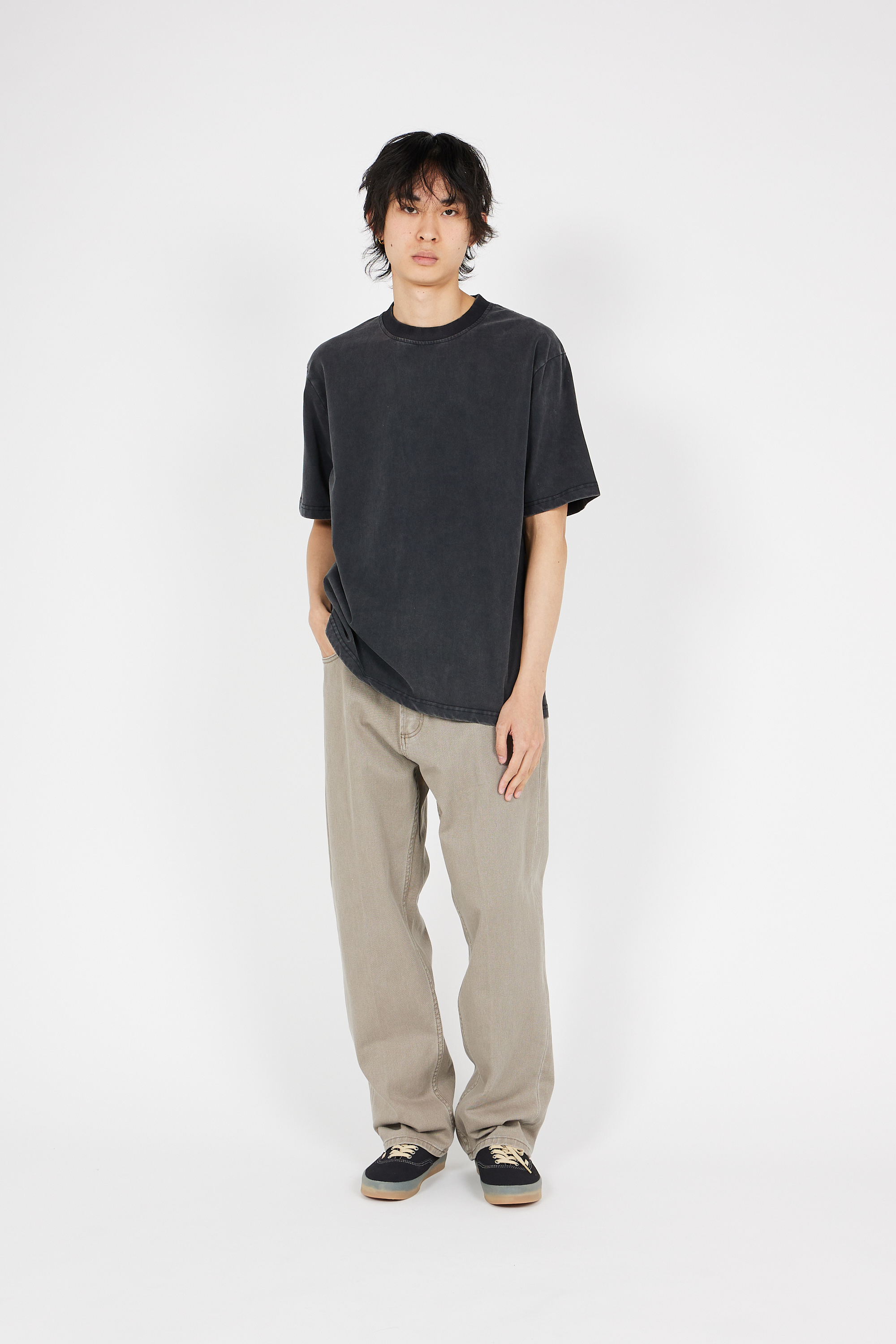 Regular-fit round-neck cotton T-shirt Black