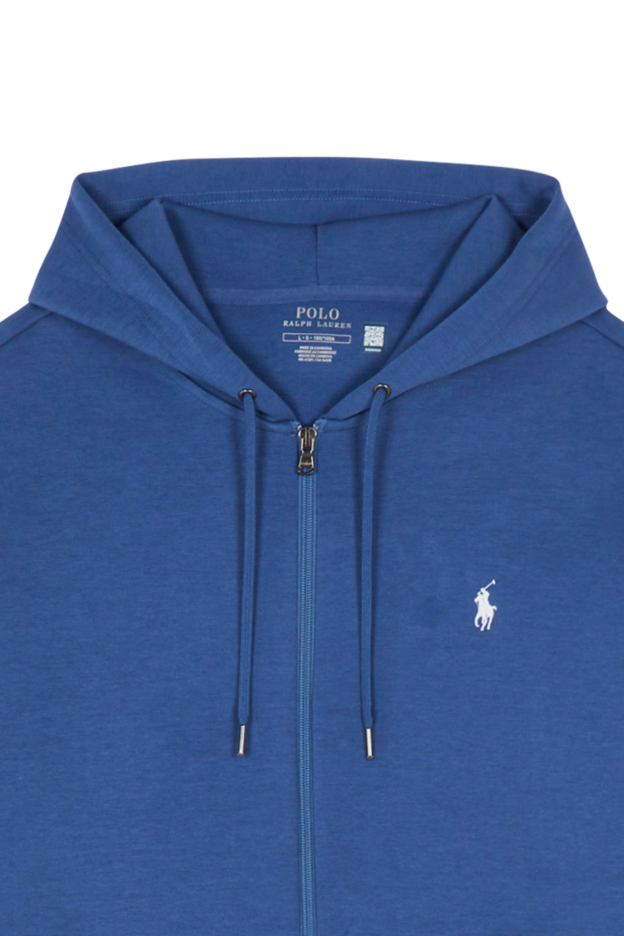 Regular-fit zip-up cotton-blend hoodie with Pony Player Blue
