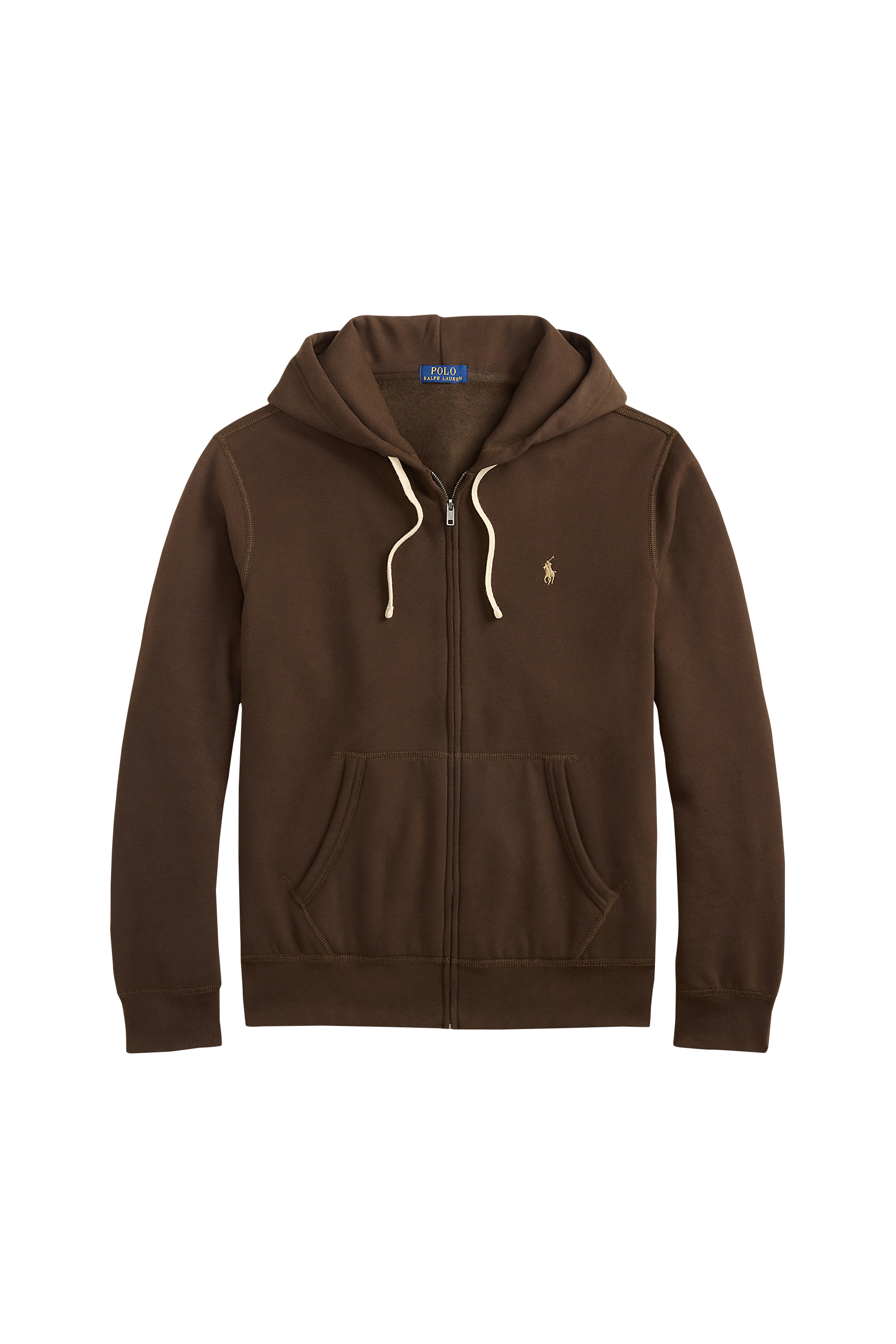 Regular-fit zip-up cotton-blend hoodie with Pony Player Brown