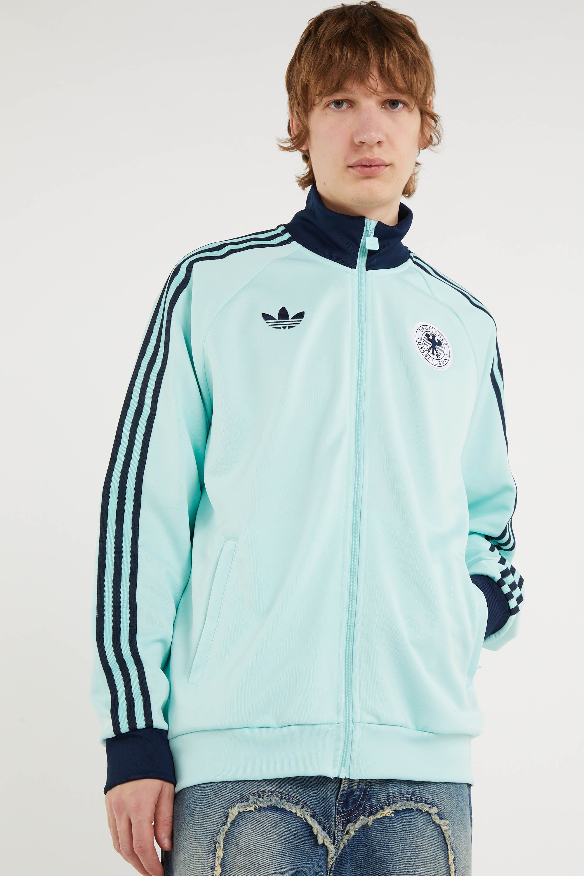 Straight zip-up sweatshirt with high collar | Blue ADIDAS Men