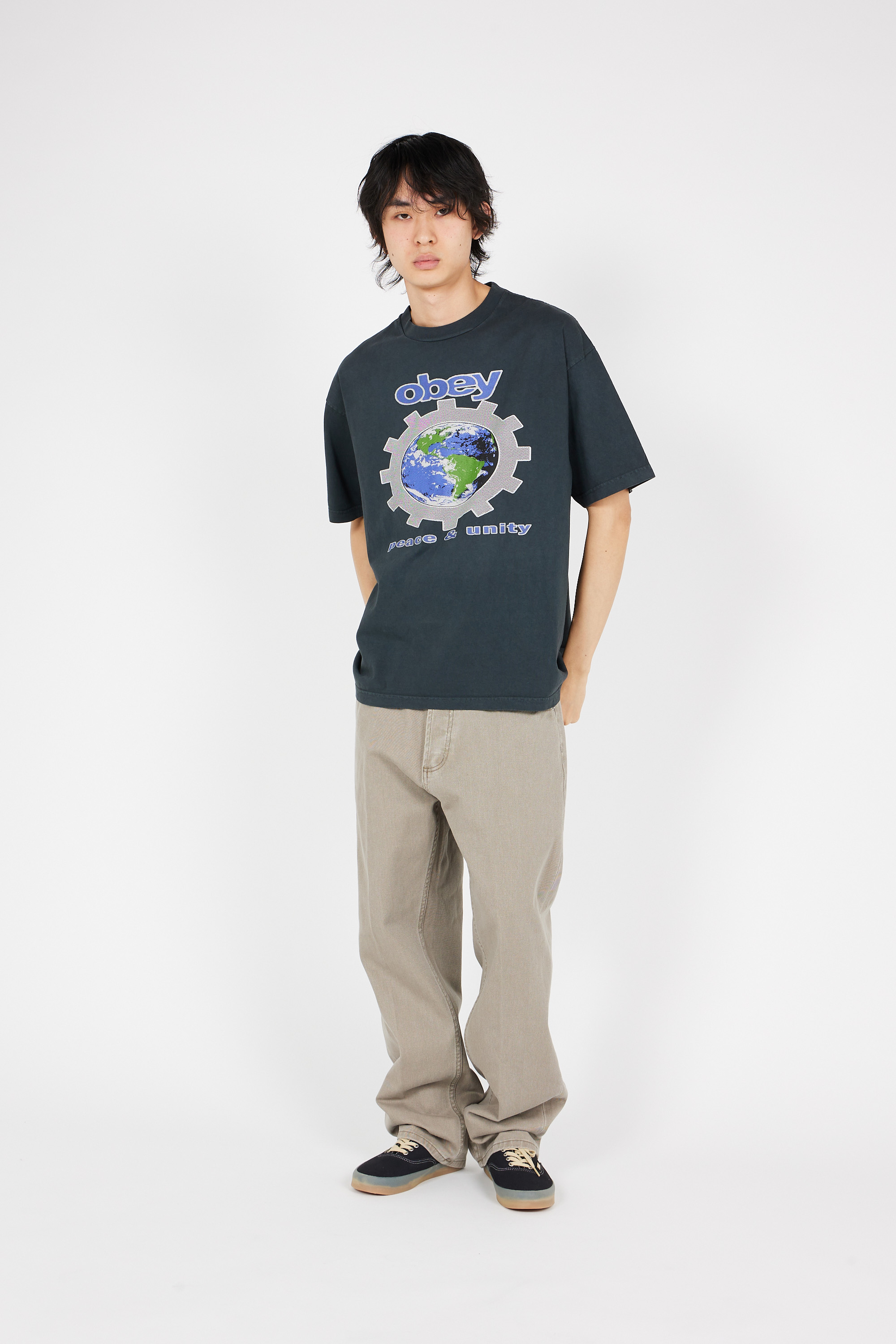 Regular-fit round-neck cotton T-shirt Black
