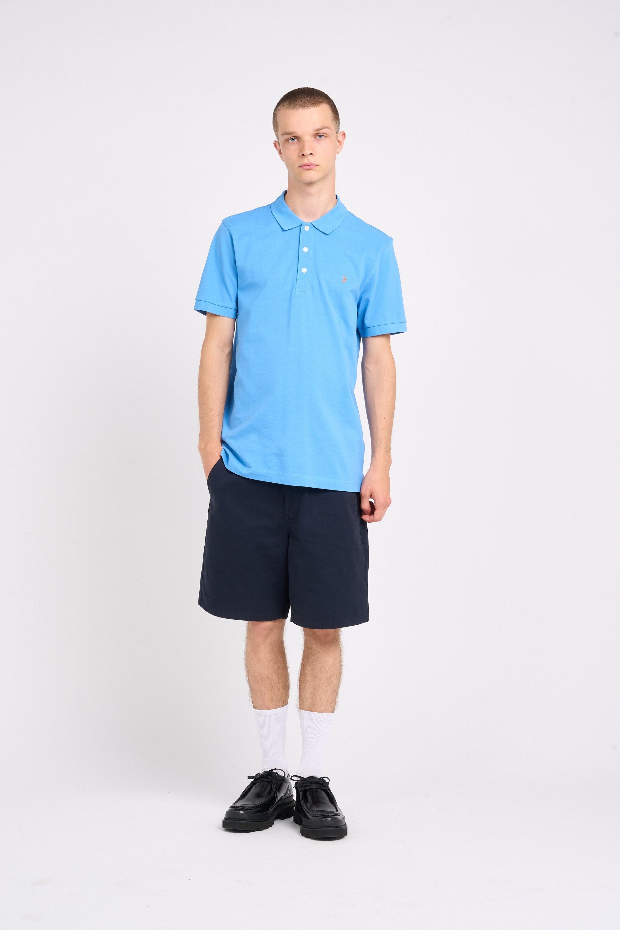 Short-sleeved organic cotton polo shirt Blue