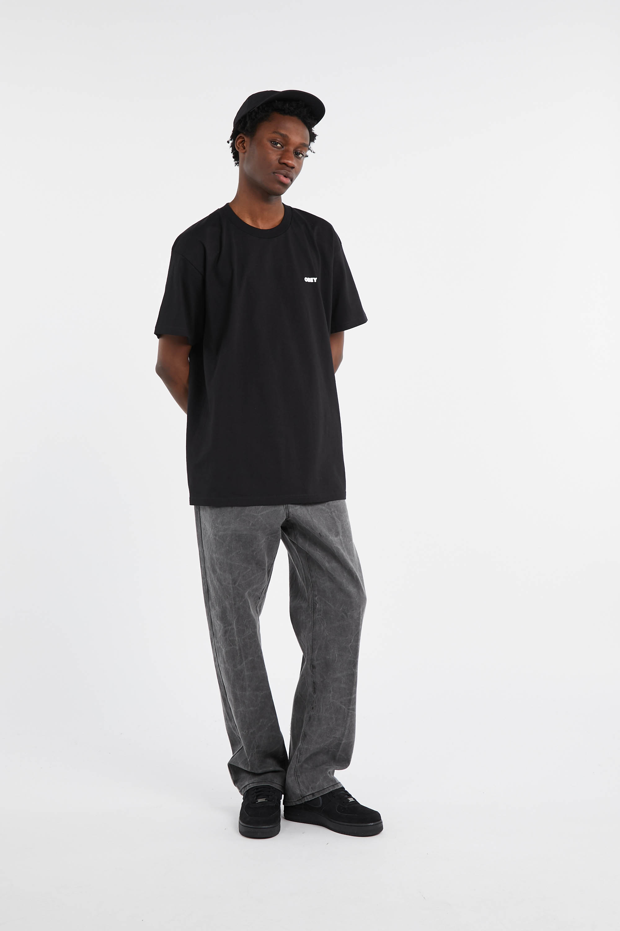 Regular-fit round-neck cotton T-shirt Black