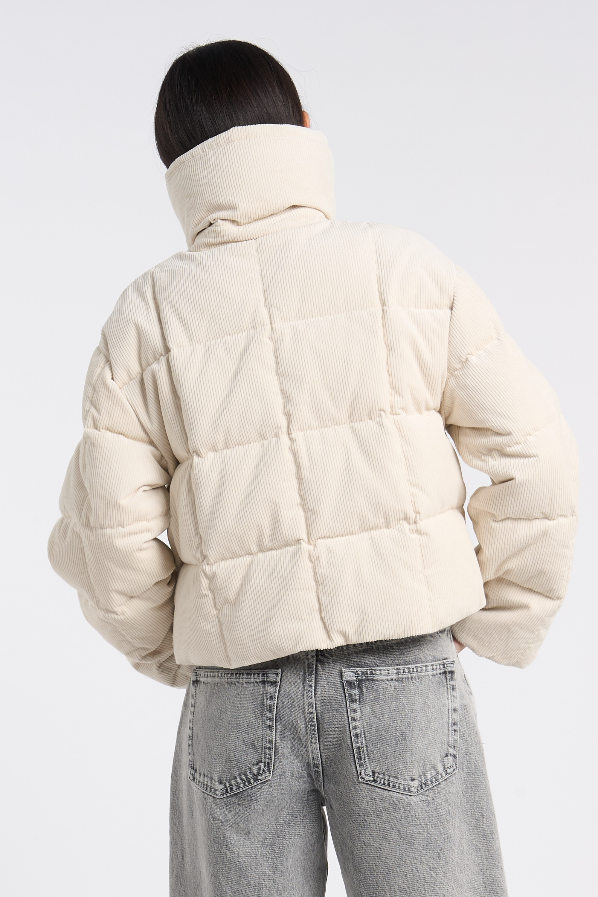 Lightweight quilted padded jacket with high neck White