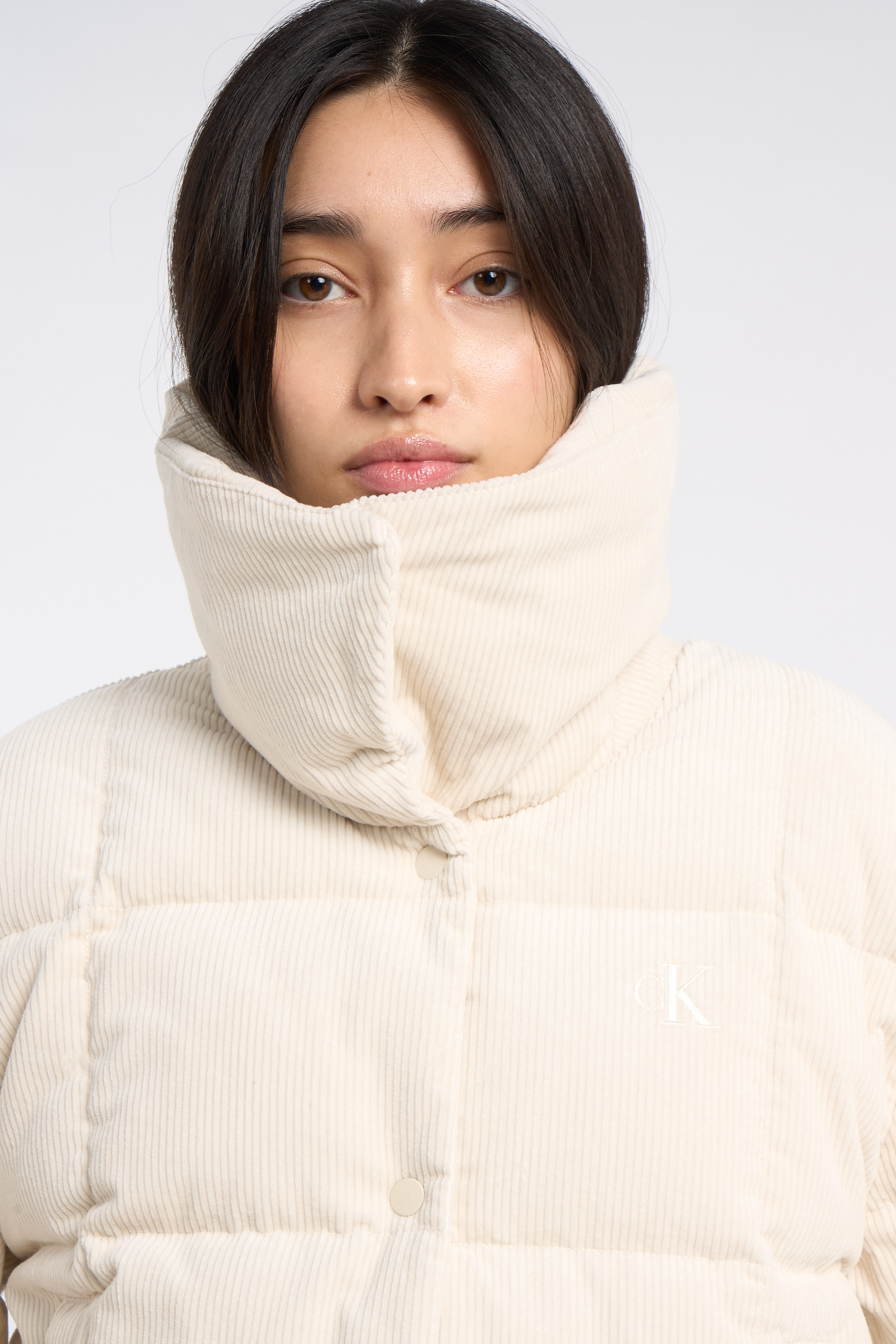 Lightweight quilted padded jacket with high neck White