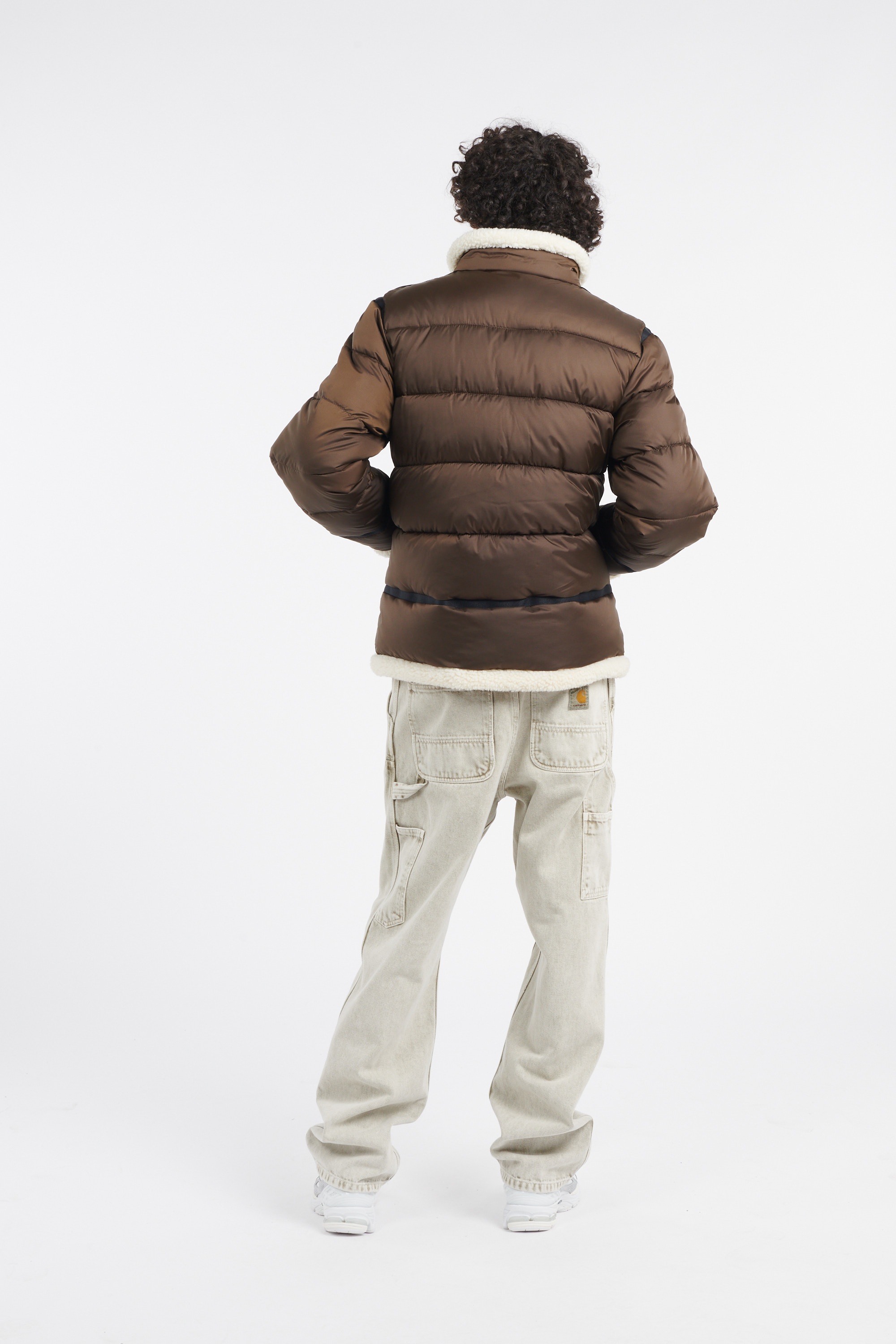 Lightweight quilted padded jacket with high neck Brown