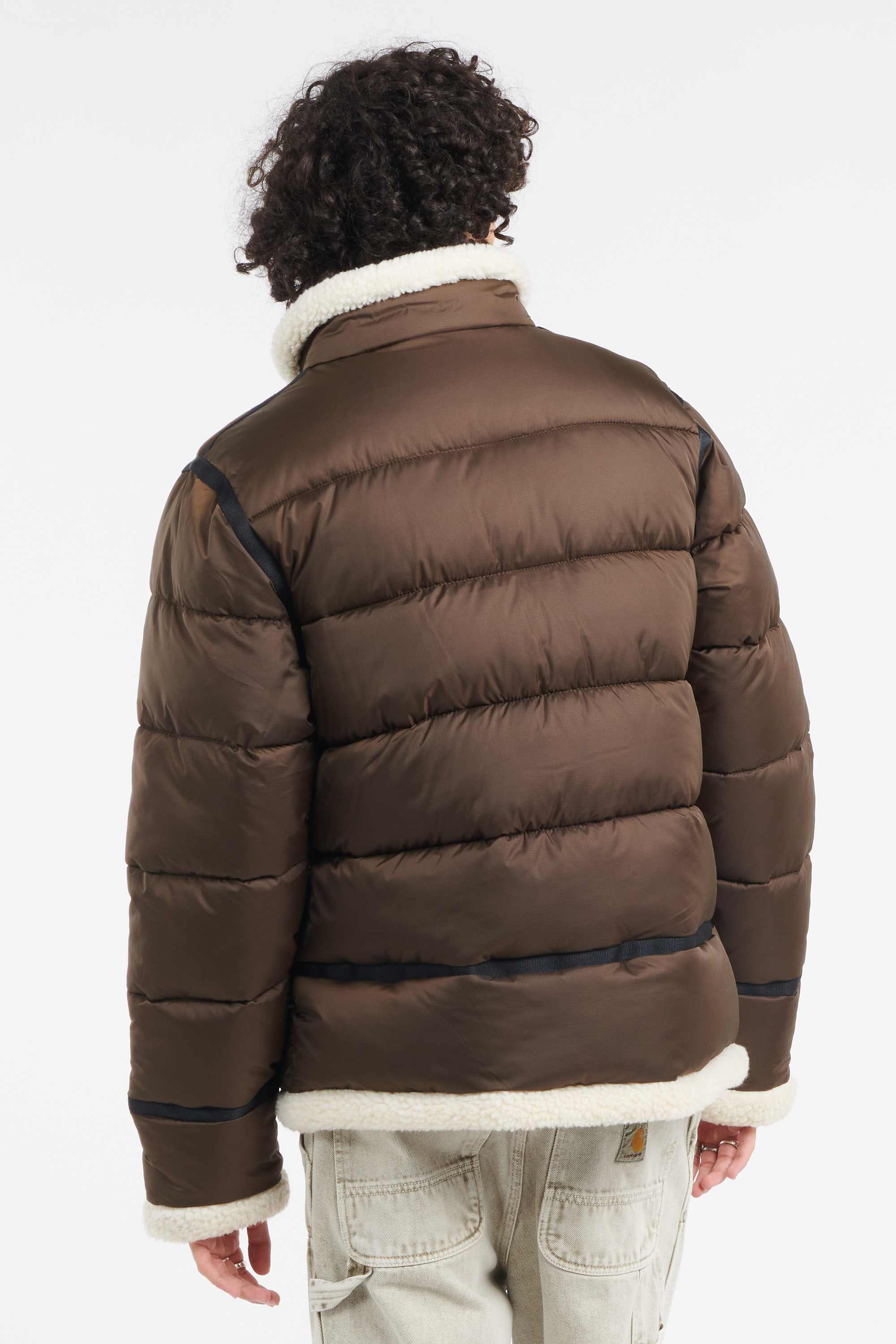 Lightweight quilted padded jacket with high neck Brown