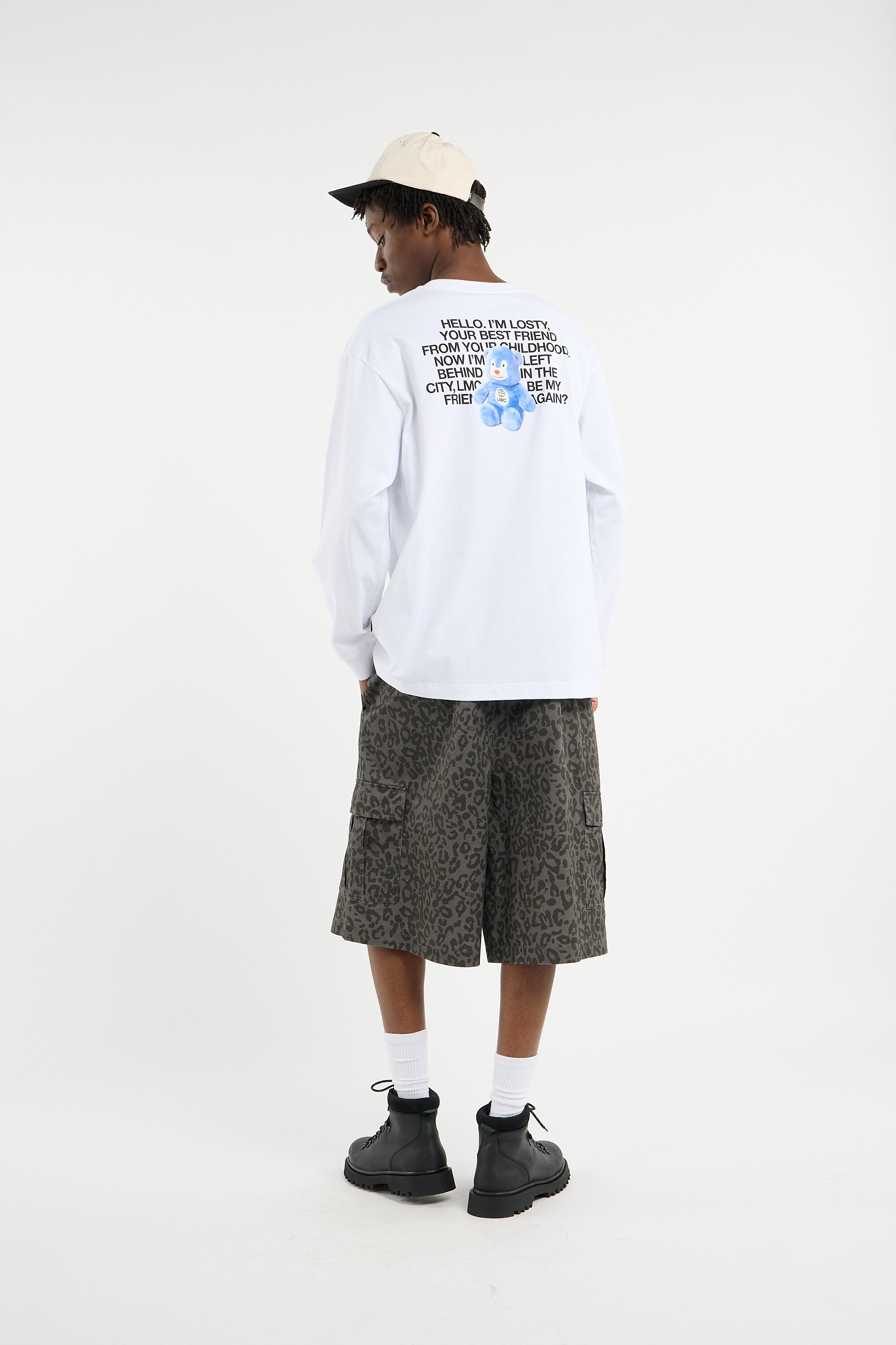 Regular-fit round-neck cotton T-shirt | White LOST MANAGEMENT CITIES Men