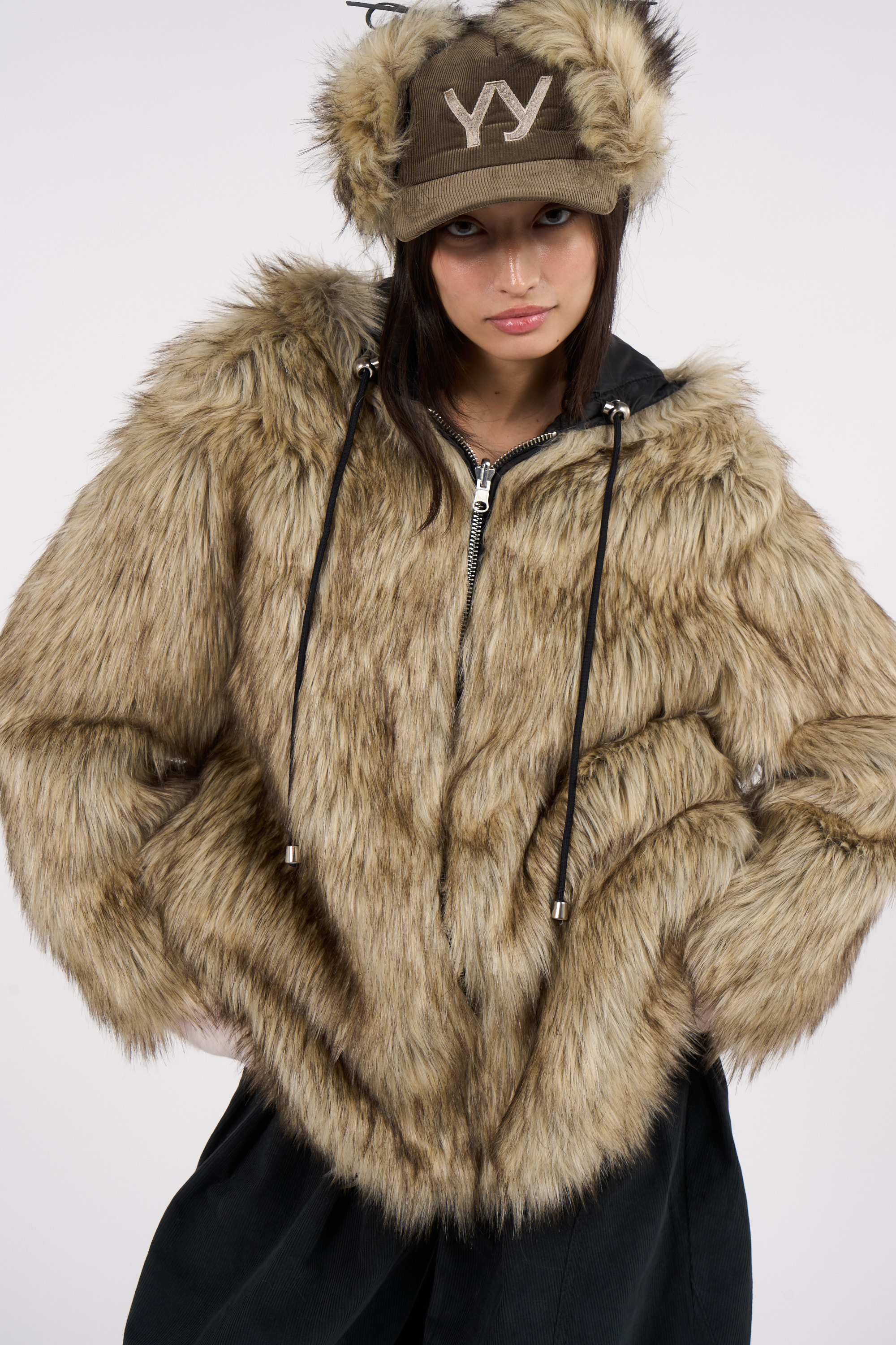 Regular-fit zip-up cotton-blend hoodie with Pony Player Beige