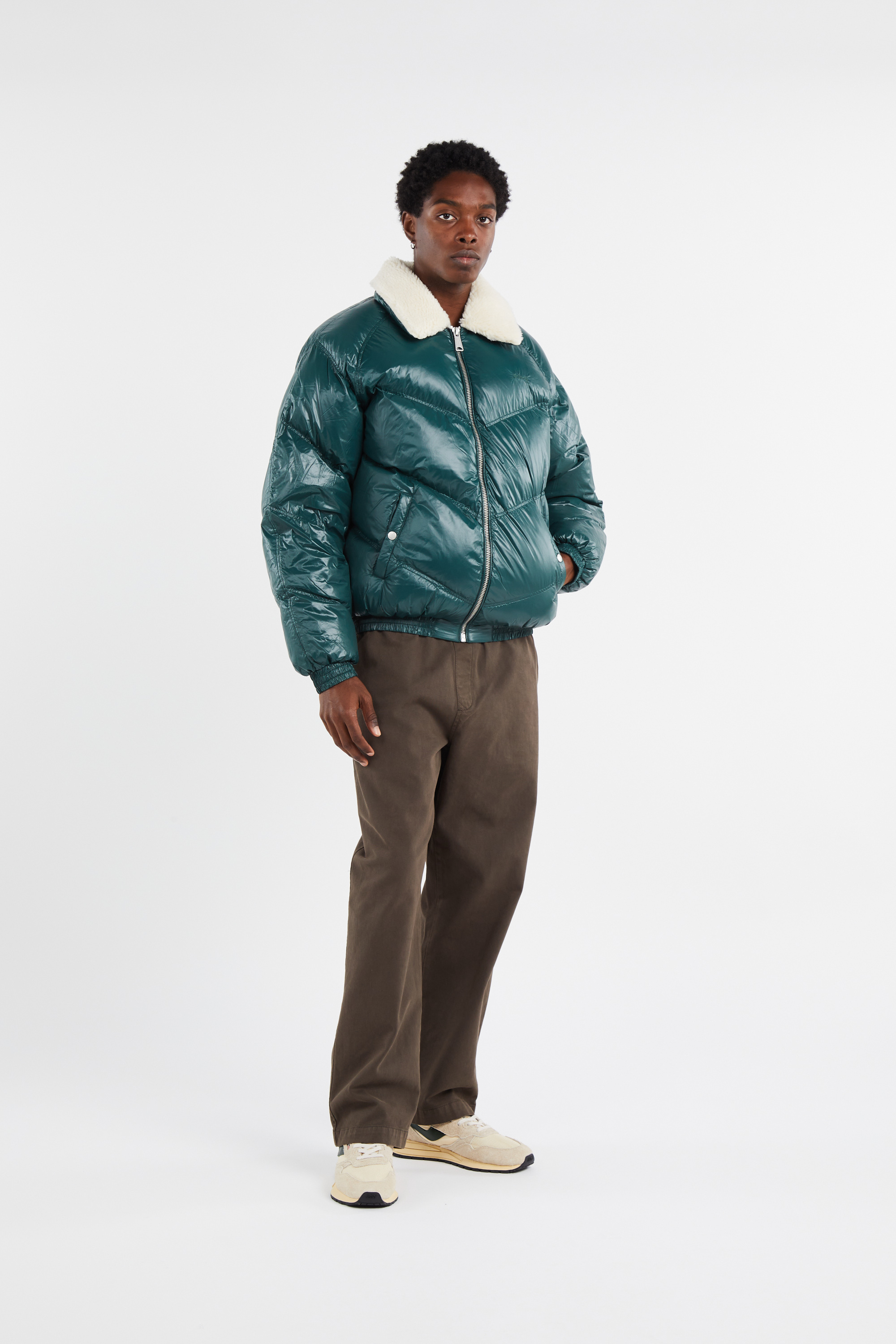 Lightweight quilted padded jacket with high neck Green