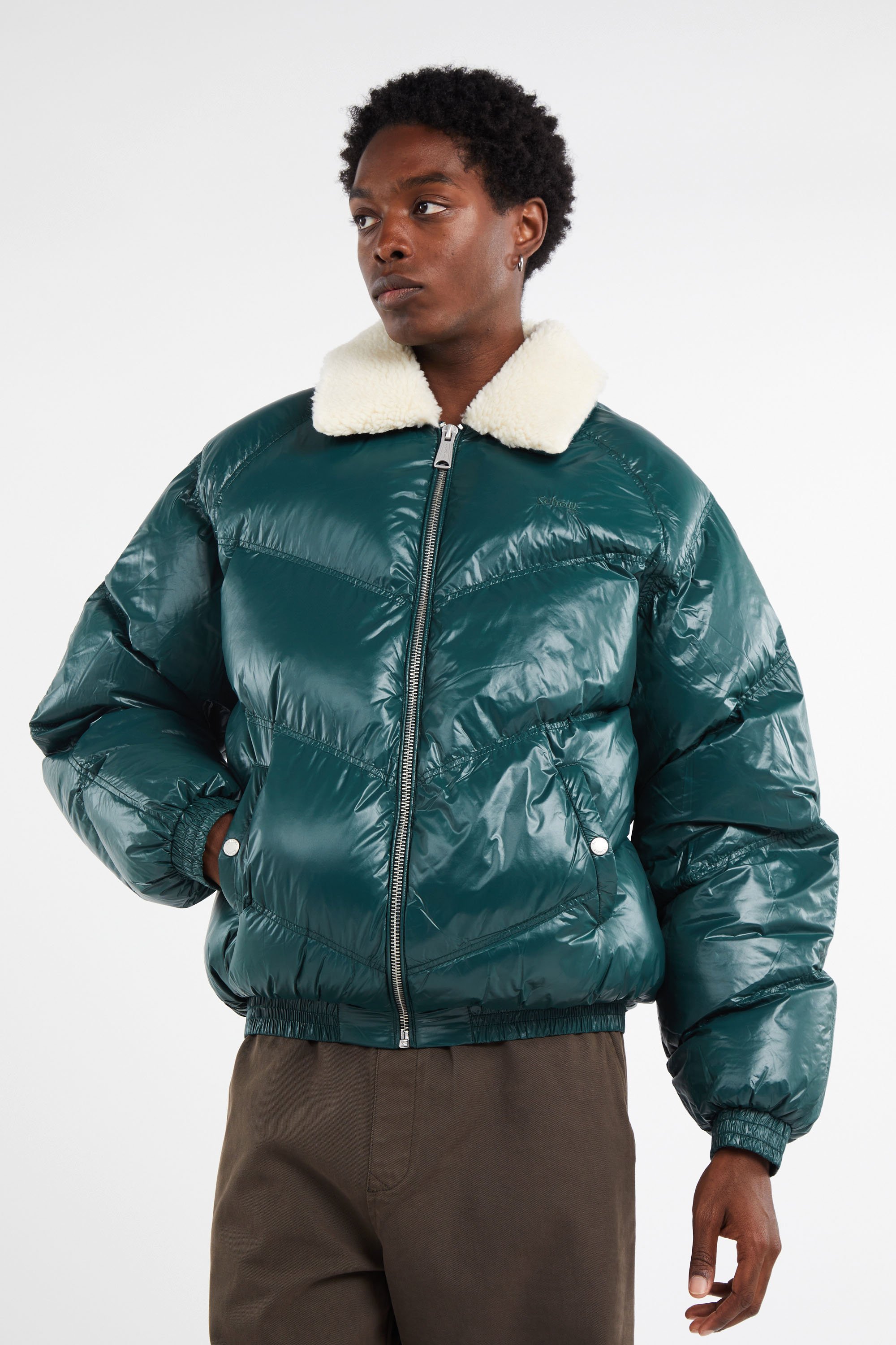 Lightweight quilted padded jacket with high neck Green