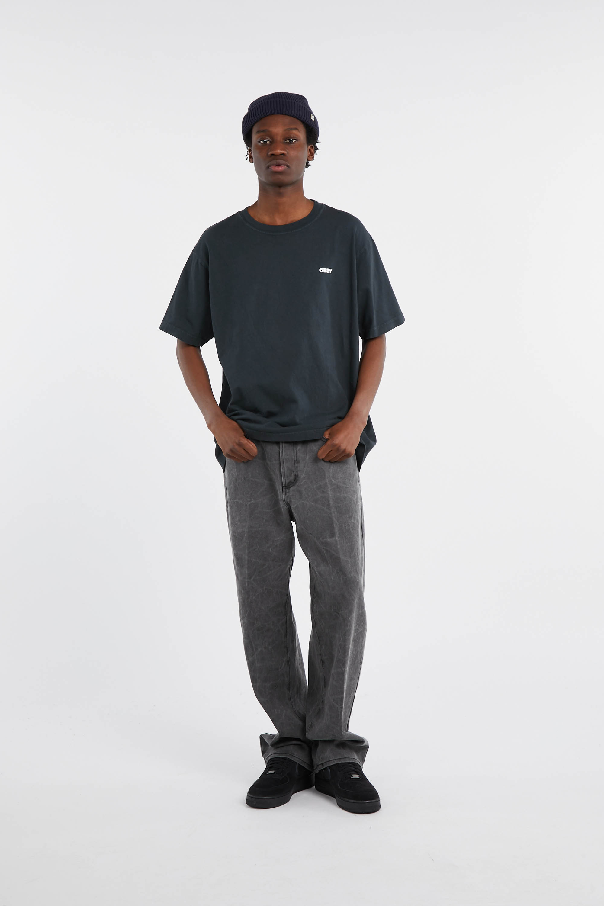 Regular-fit round-neck cotton T-shirt Black