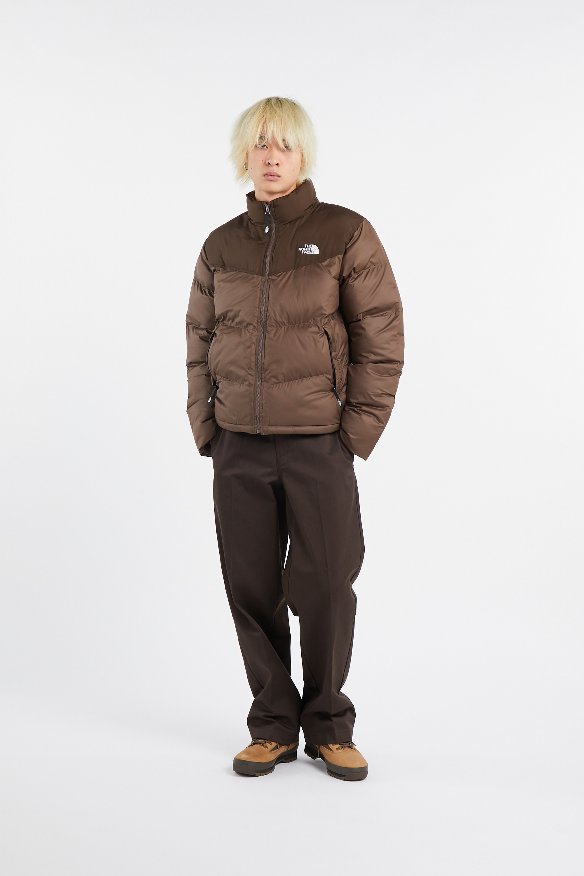 Lightweight quilted padded jacket with high neck Brown