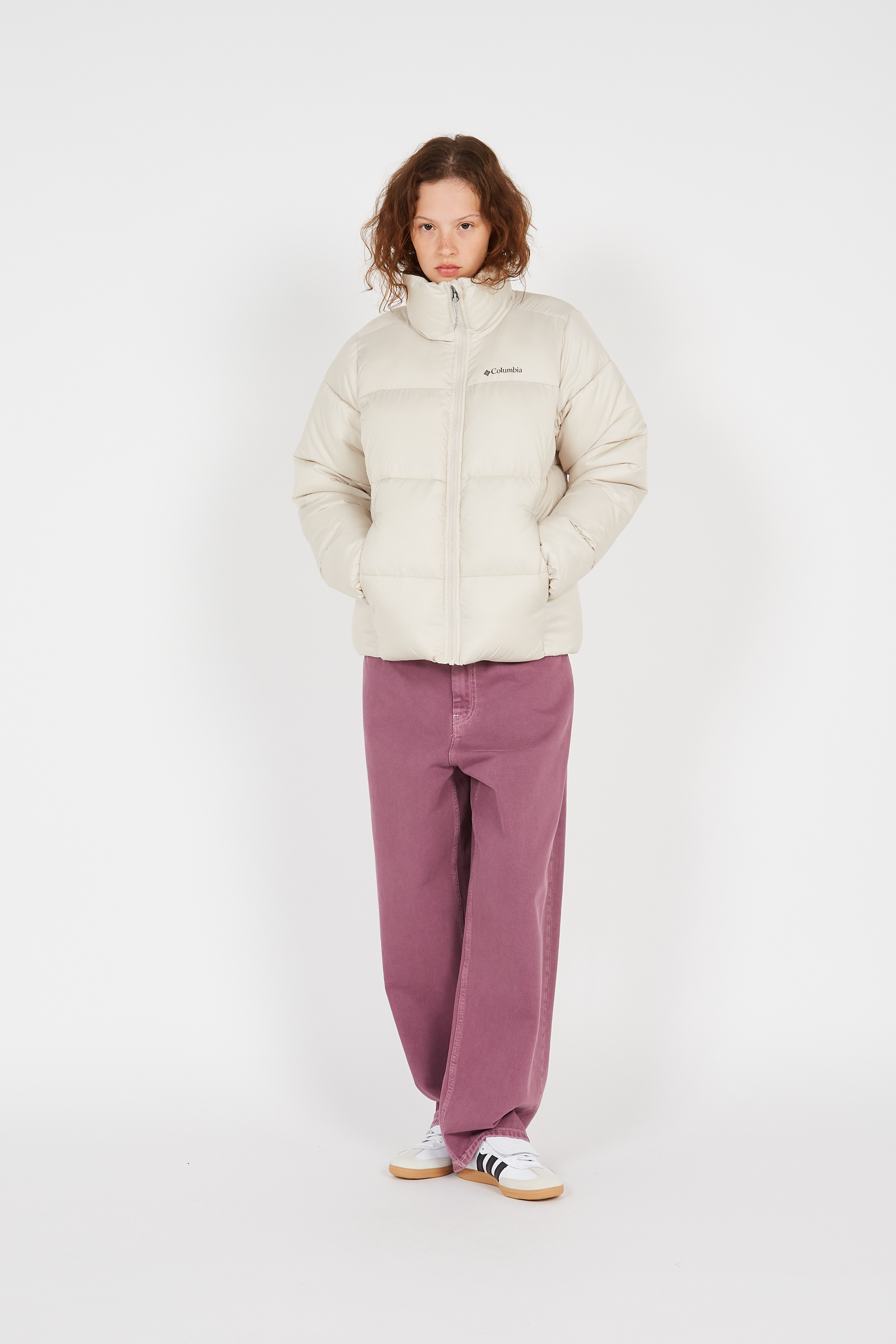 Lightweight quilted padded jacket with high neck Beige