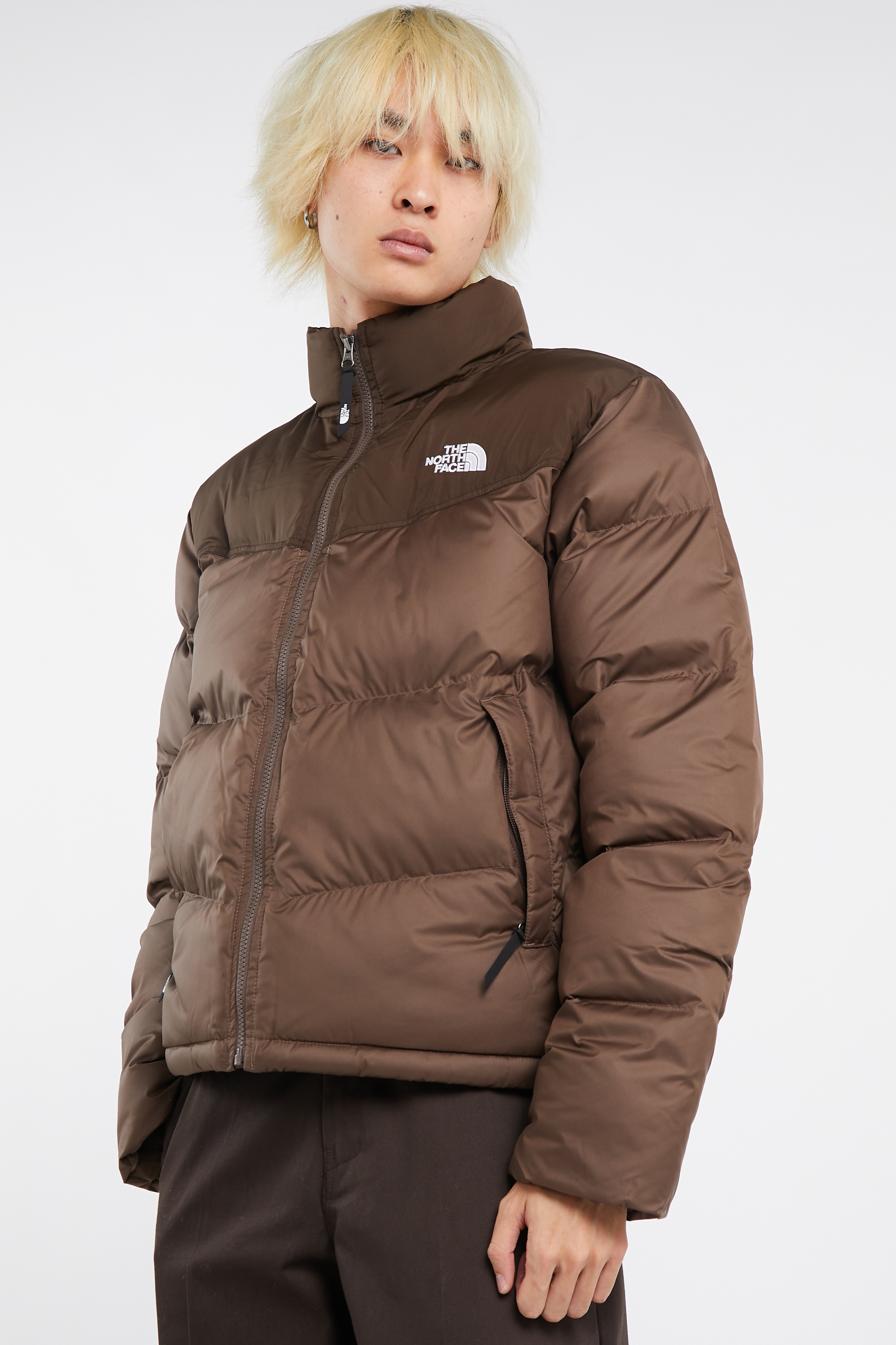 Lightweight quilted padded jacket with high neck Brown