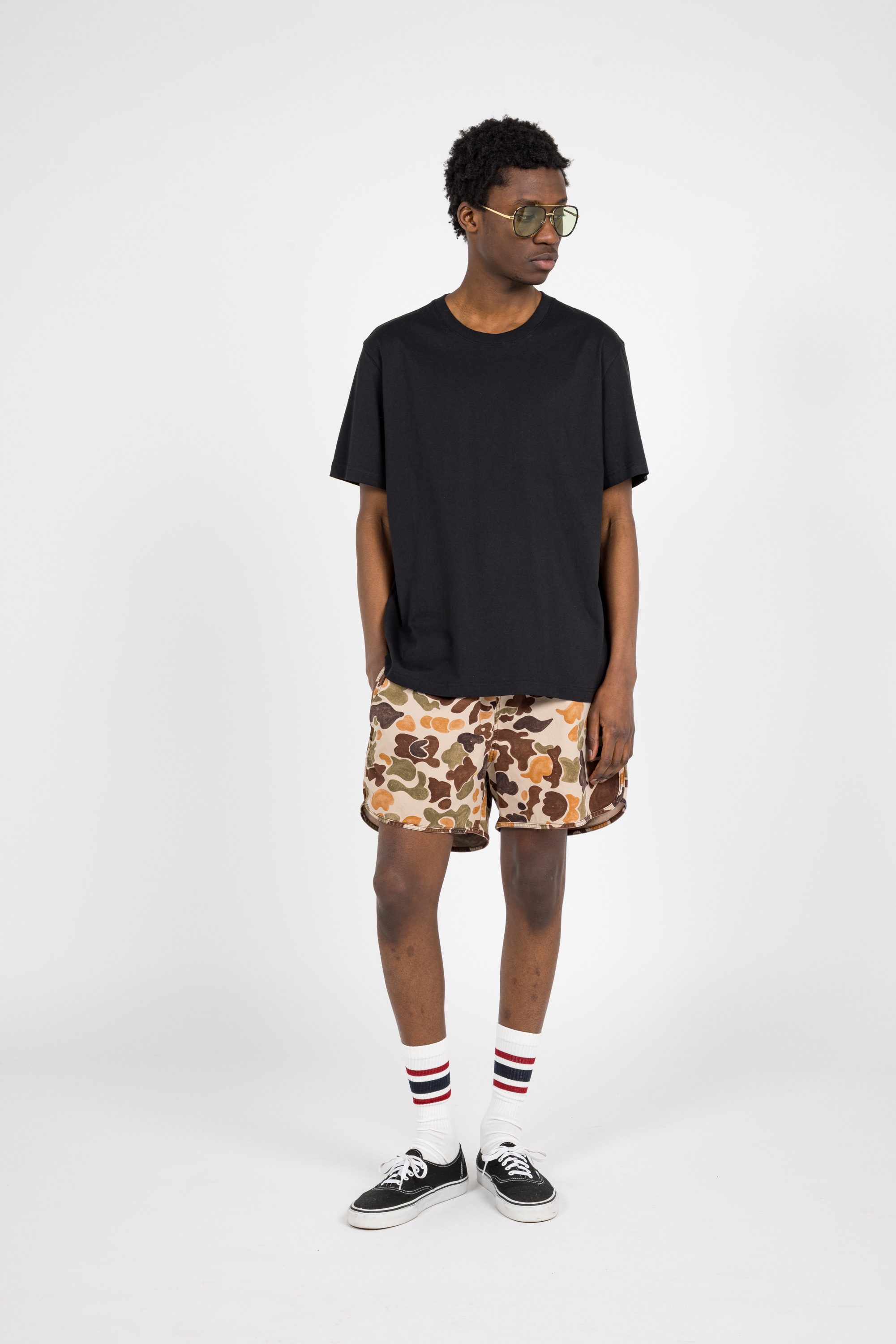 Regular-fit round-neck cotton T-shirt Black