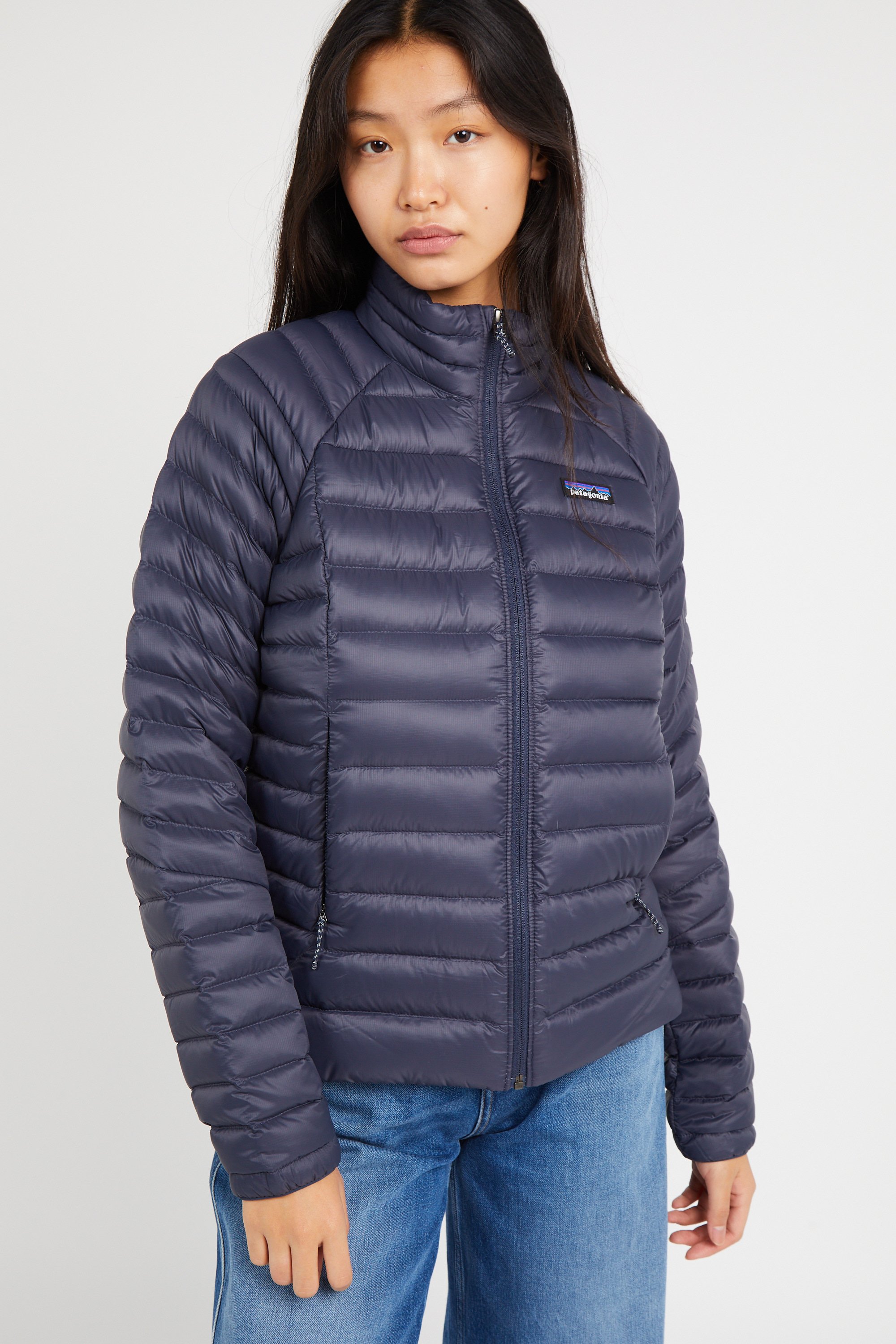 Lightweight quilted padded jacket with high neck Blue